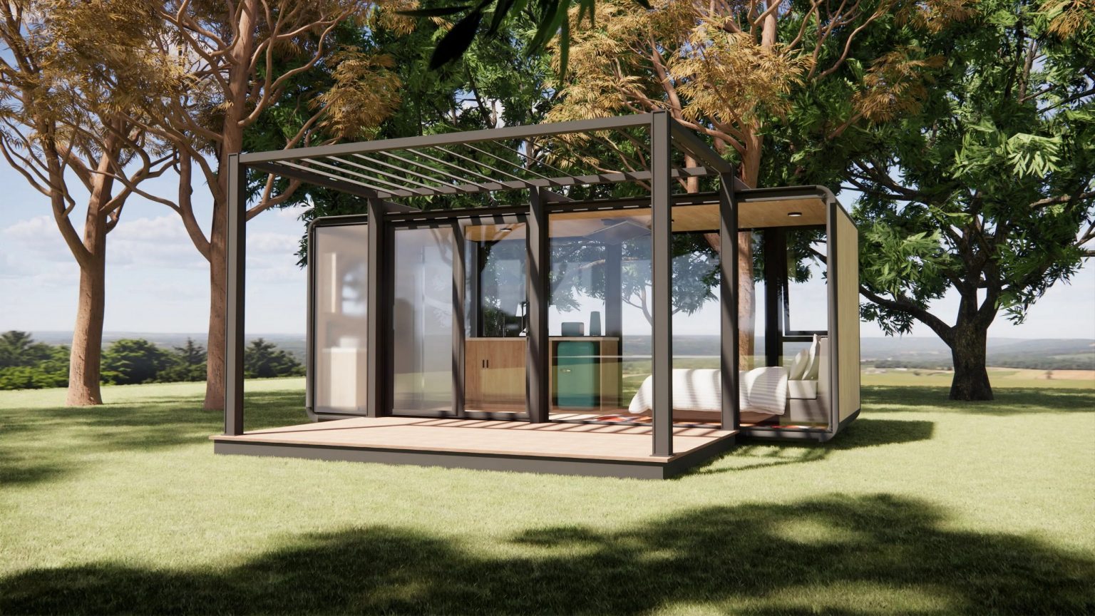 petite maison compacte 14m2 au design vitré par Elsewhere Pods