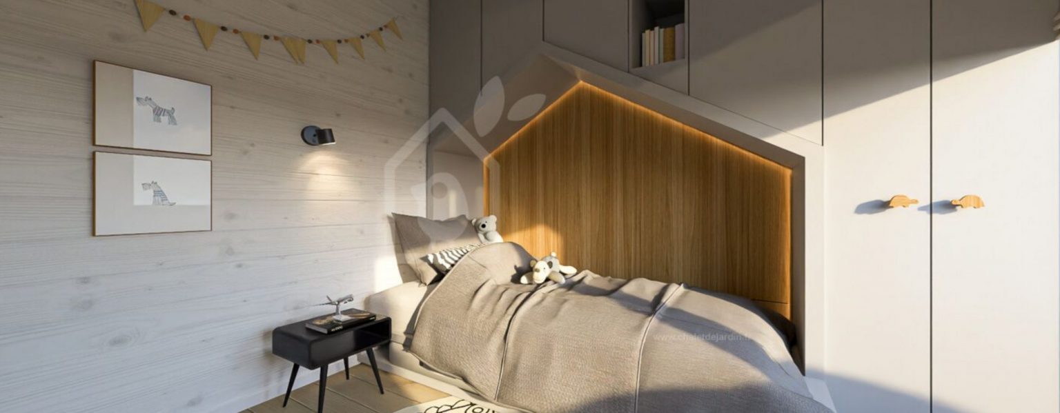 chambre enfant petite maison en bois contemporaine de 42m2 par Chalet de Jardin