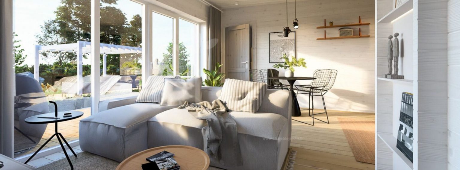 salon petite maison en bois contemporaine de 42m2 par Chalet de Jardin