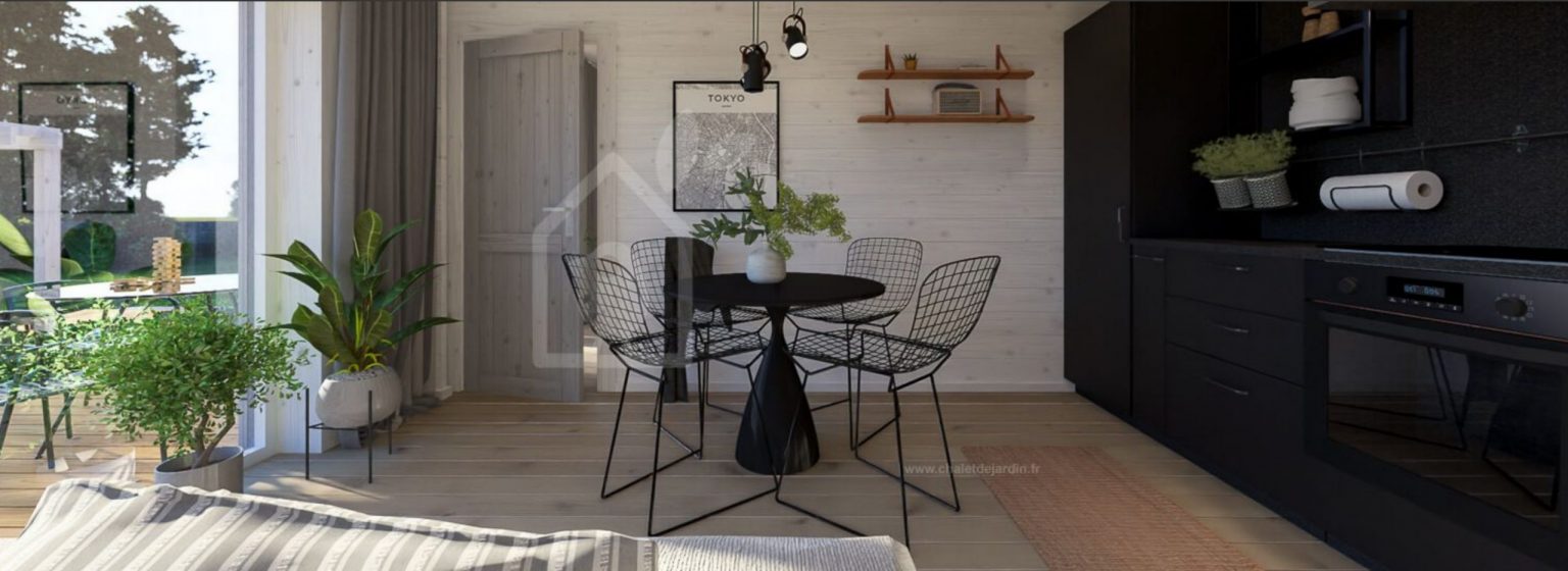 cuisine et salle à manger petite maison en bois contemporaine de 42m2 par Chalet de Jardin
