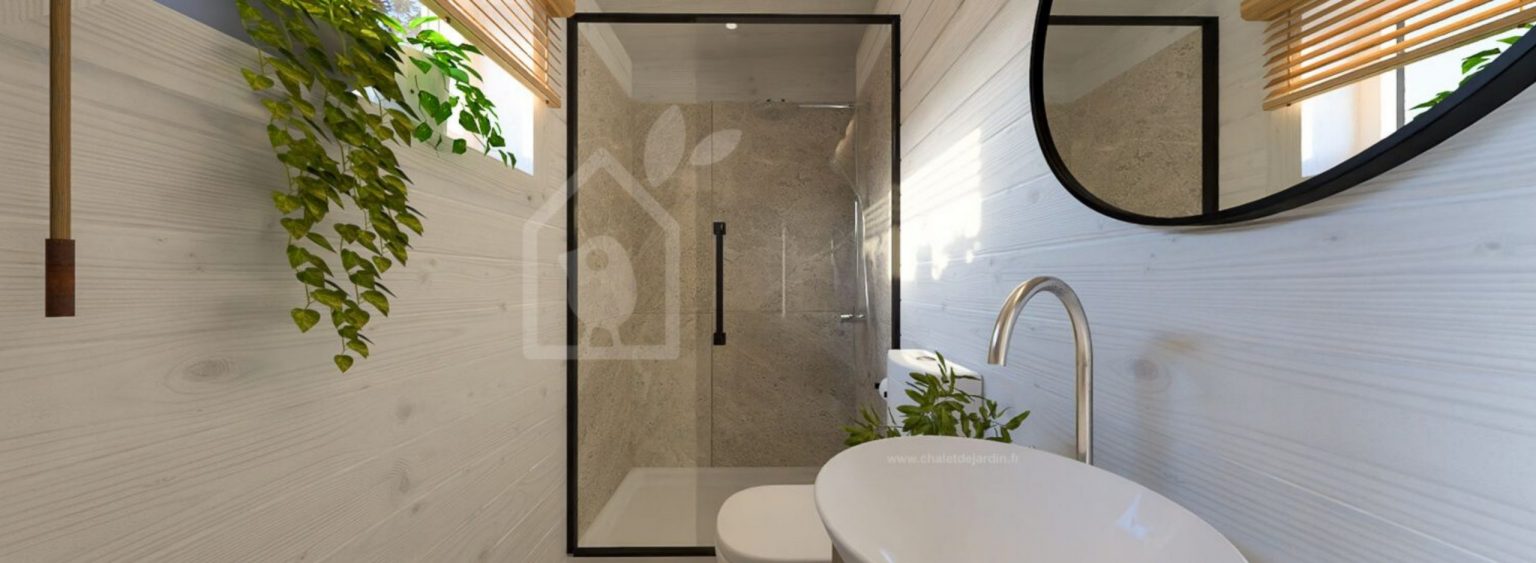 salle de bain petite maison en bois contemporaine de 42m2 par Chalet de Jardin