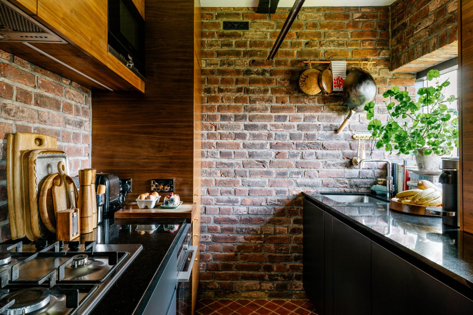cuisine murs de briques décoration vintage