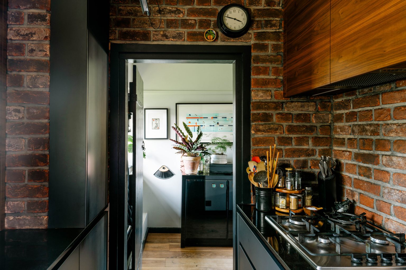 cuisine murs de briques décoration vintage