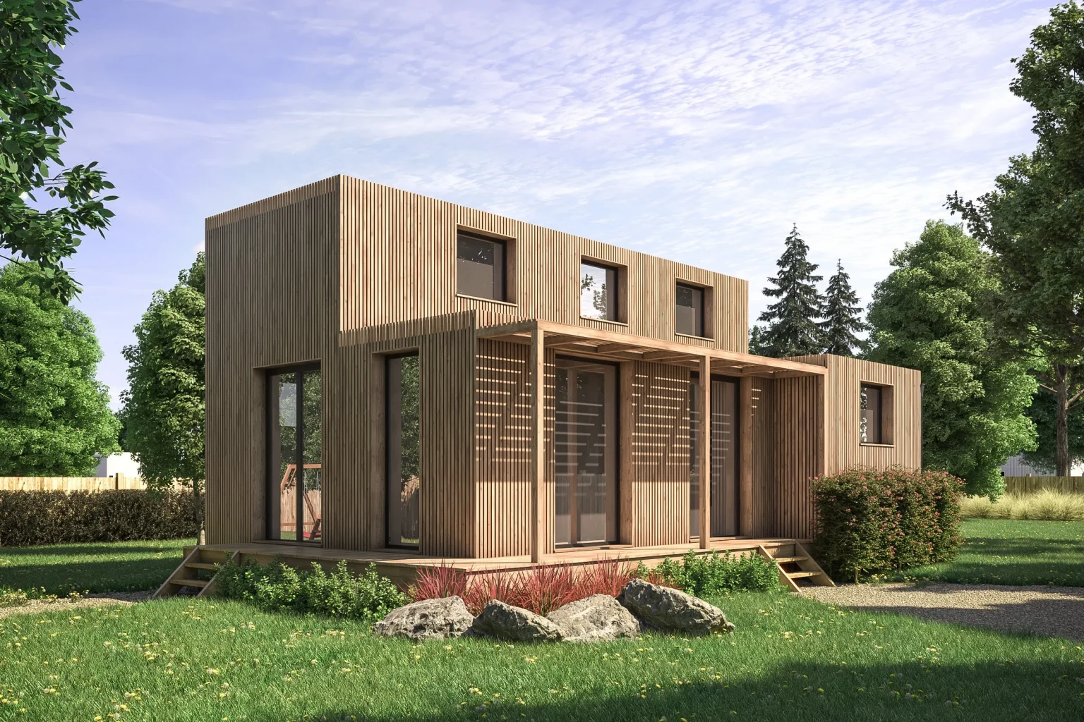 maison en bois familiale préfabriquée 100m2 Greenkub