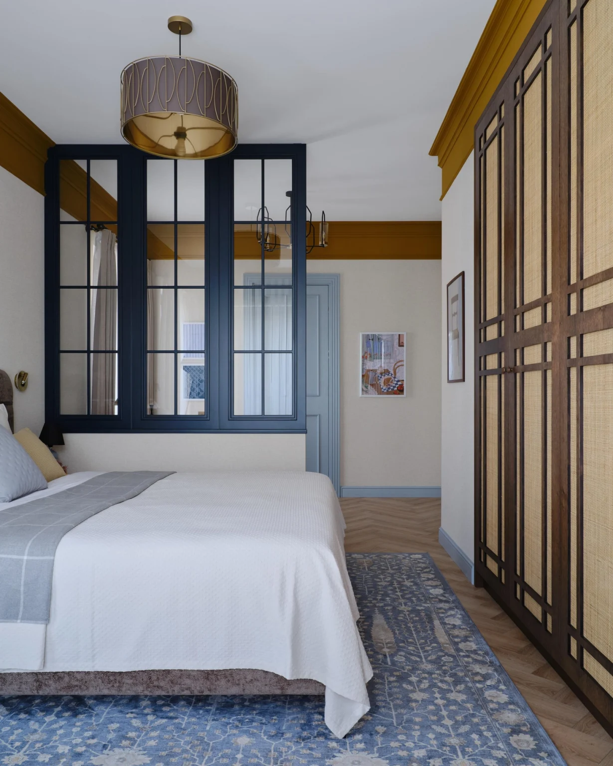 chambre avec verrière bois et dressing appartement 100m2 décoration vintage et contemporaine