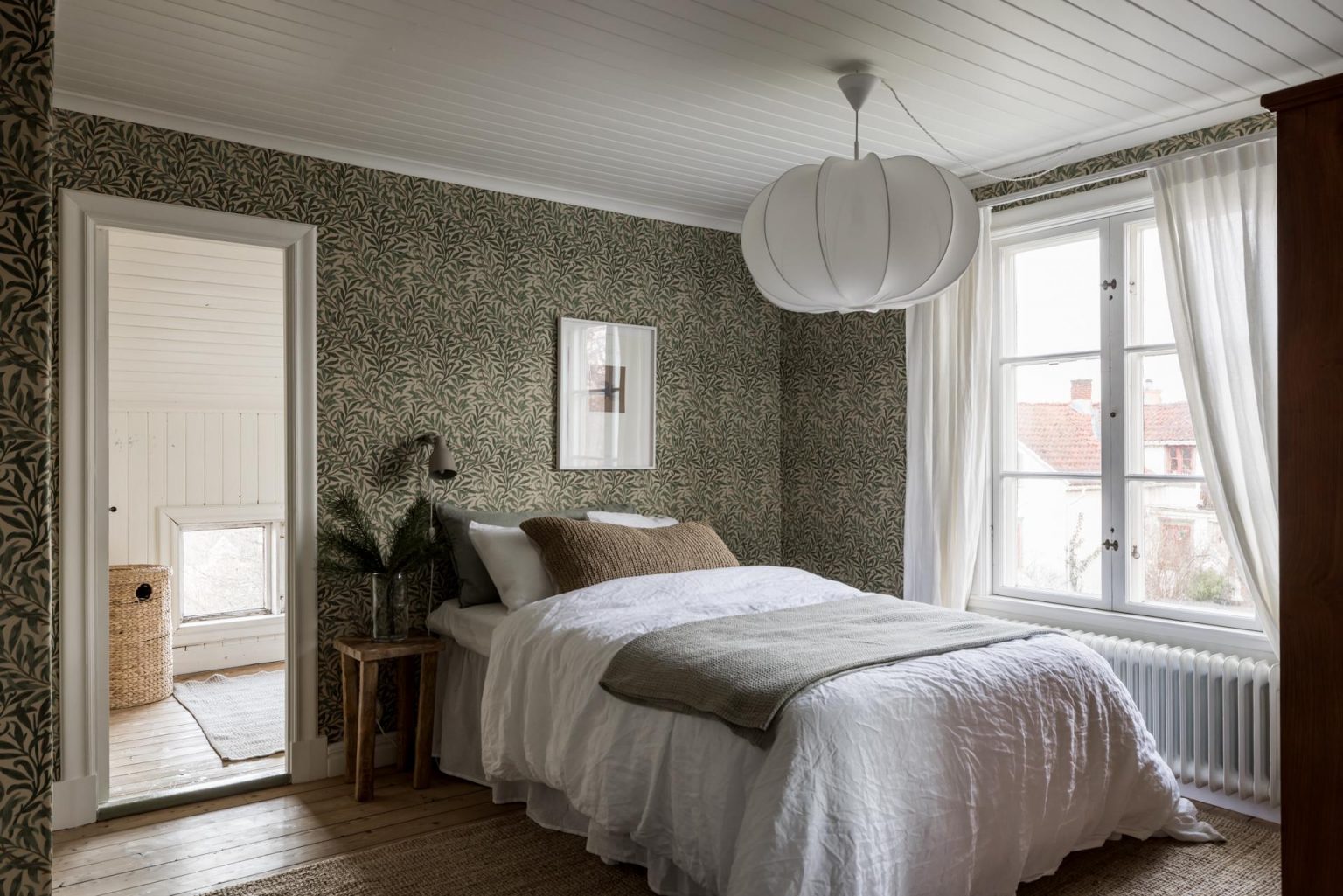 chambre papier-peint vert végétal décoration vintage