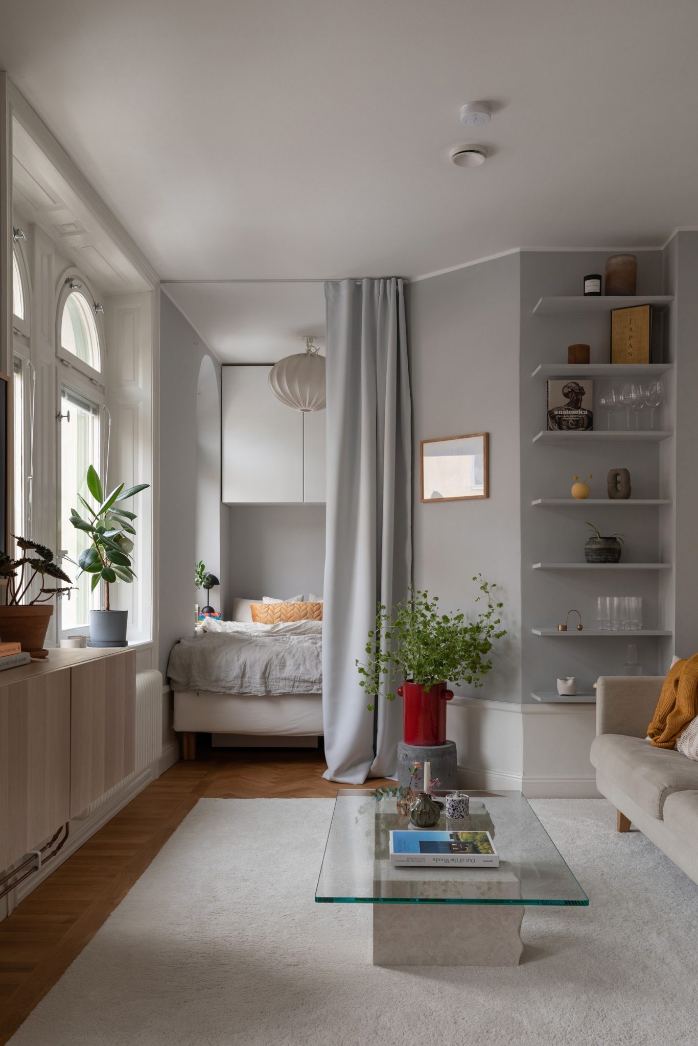 salon et chambre studio 34m2 dans immeuble ancien décoration scandinave