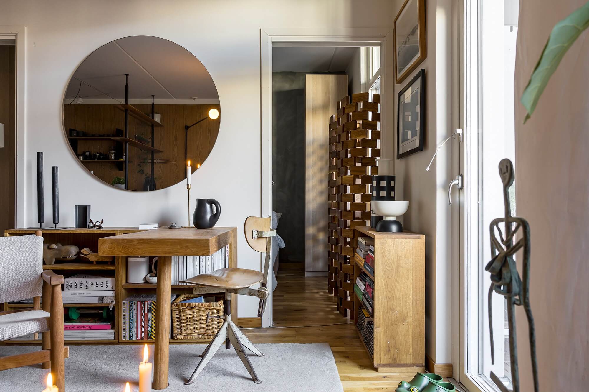 salon deux-pièces de 46m2 style Japandi