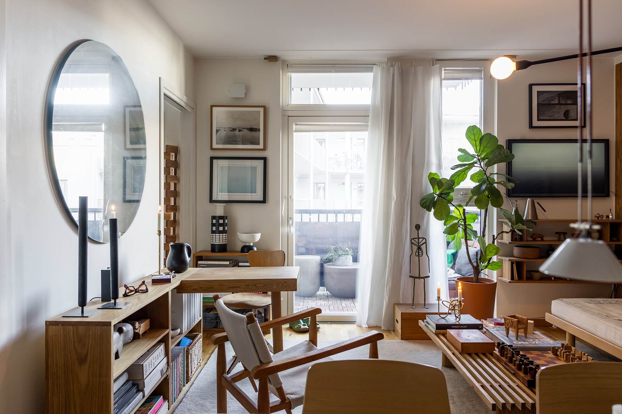 salon deux-pièces de 46m2 style Japandi