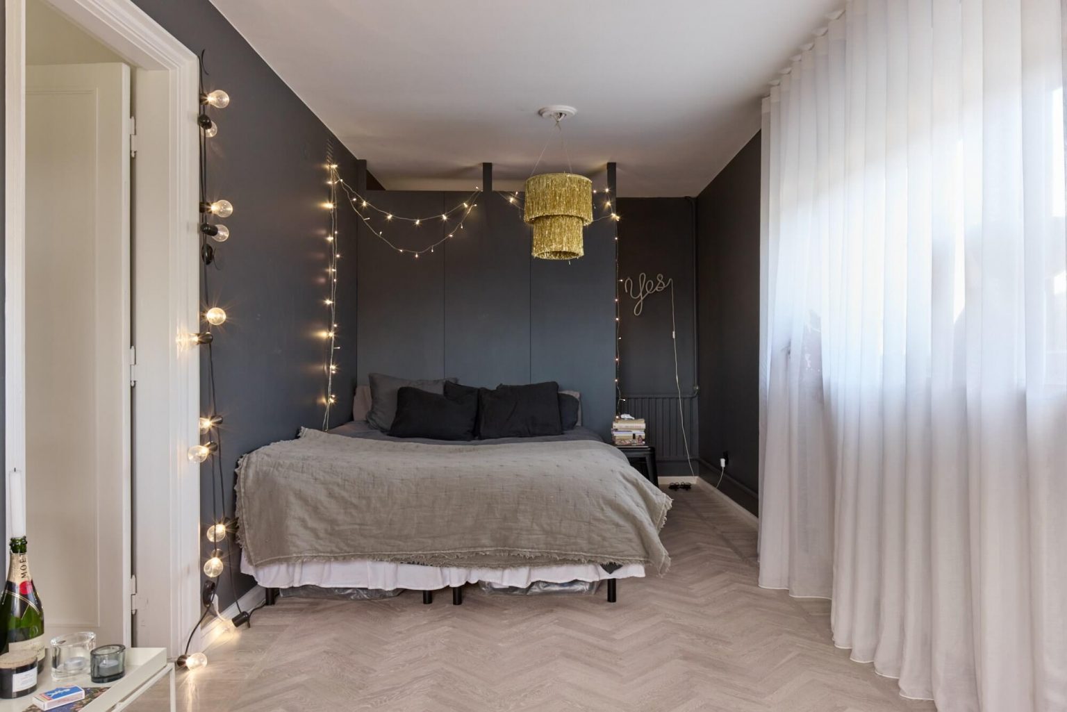 chambre décoration scandinave murs gris