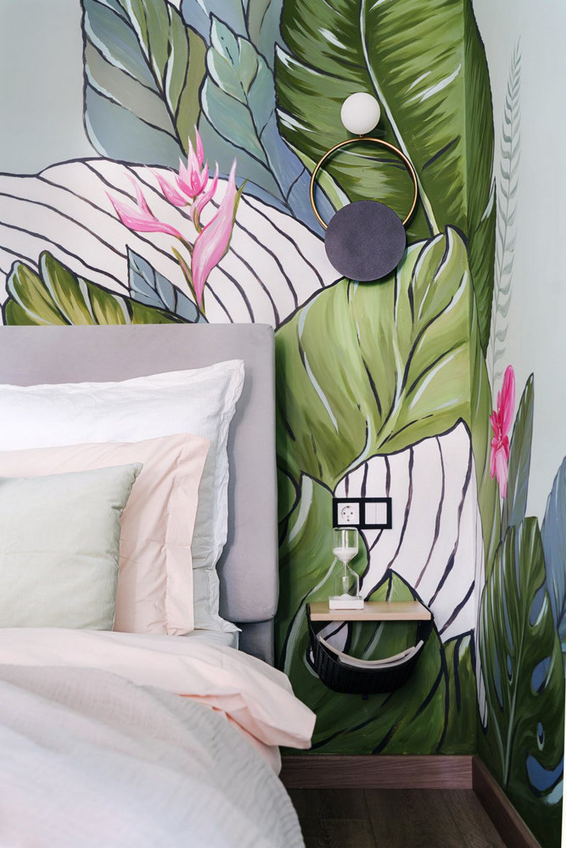 chambre avec papier-peint panoramique décoration contemporaine et colorée