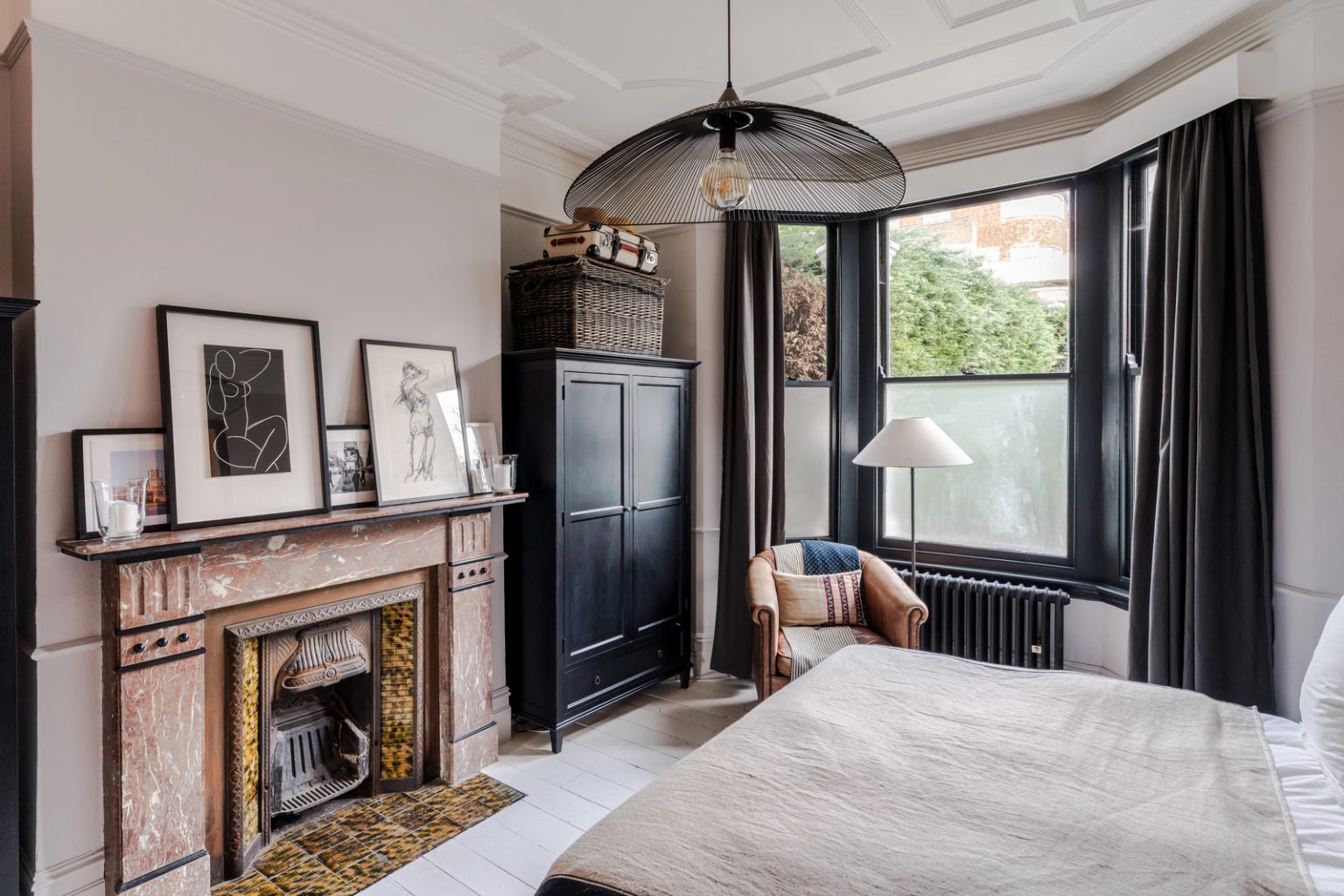 chambre avec cheminée Art Déco marbre petite maison de ville Londres