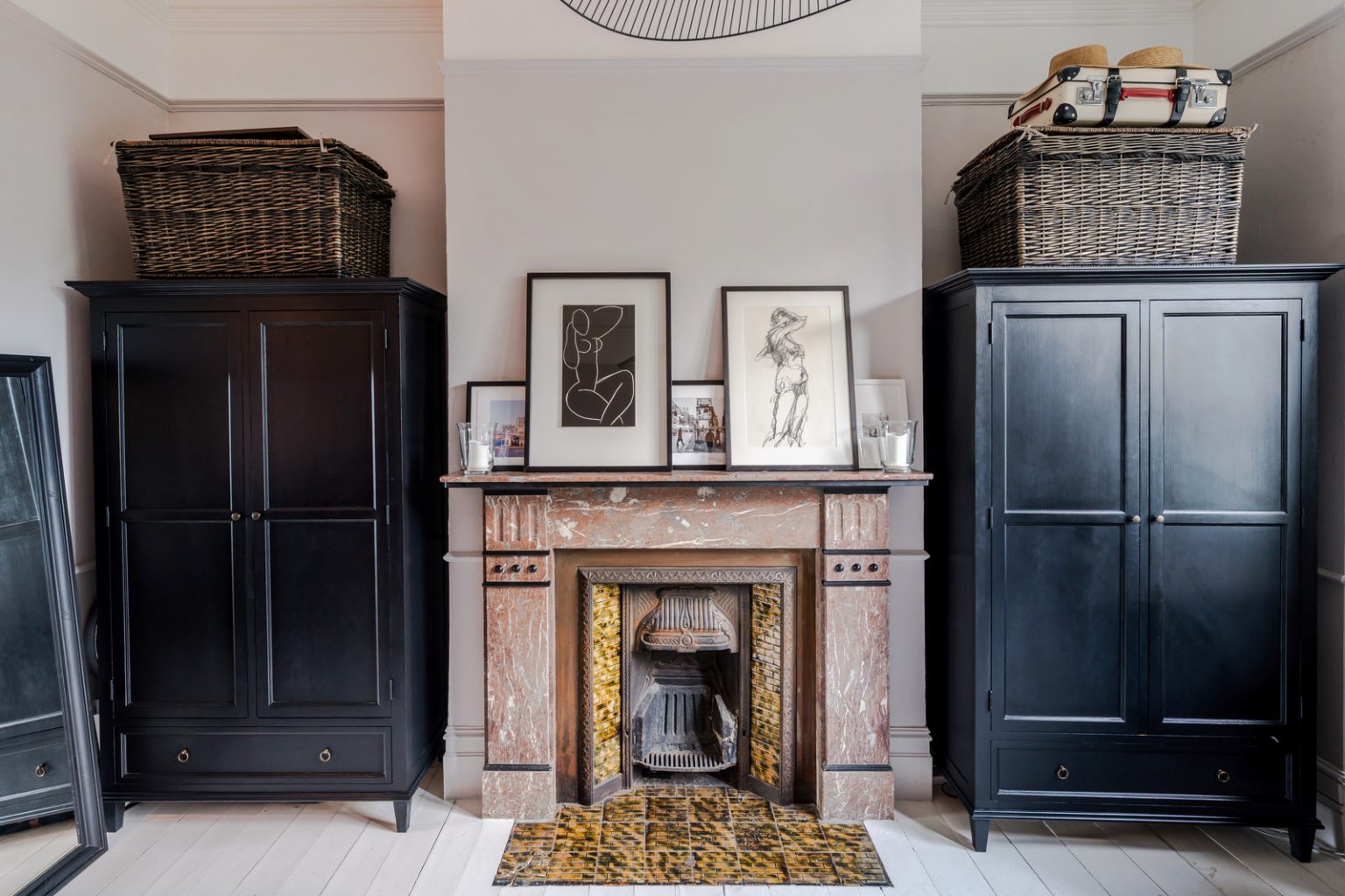 chambre avec cheminée Art Déco marbre petite maison de ville Londres