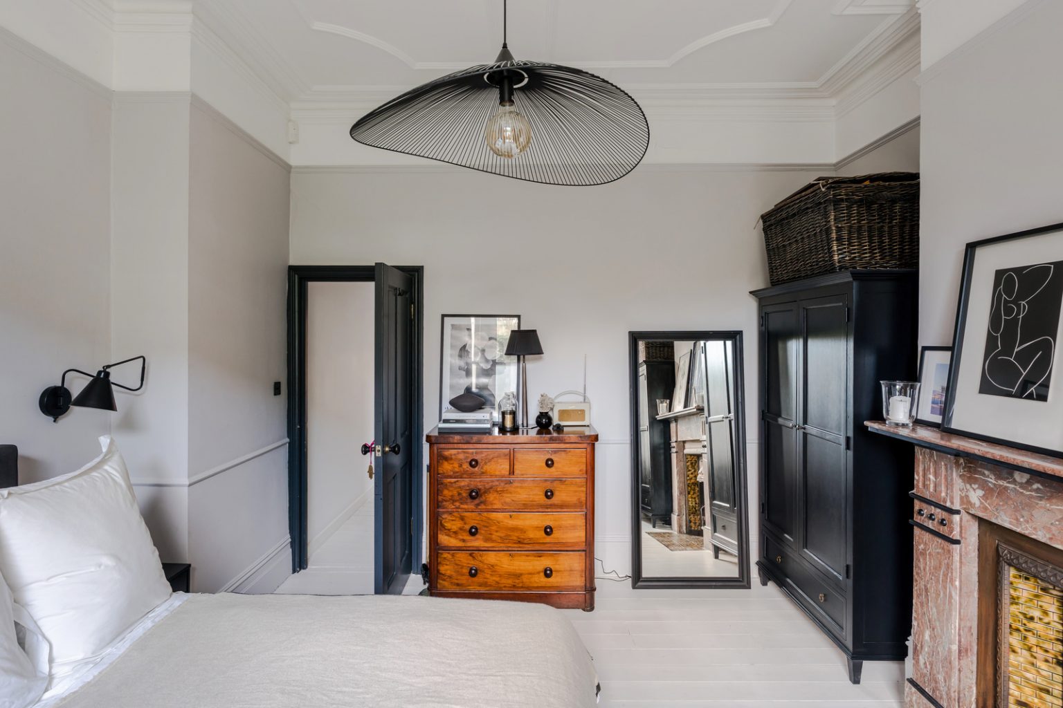 chambre avec cheminée Art Déco marbre petite maison de ville Londres