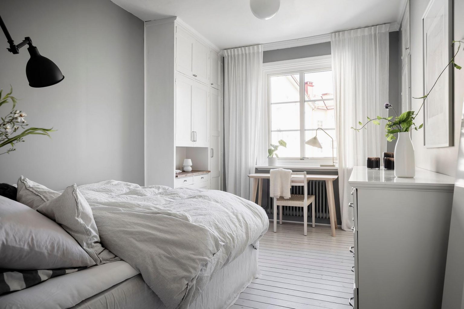 chambre deux-pièces 40m2 décoration monochrome scandinave