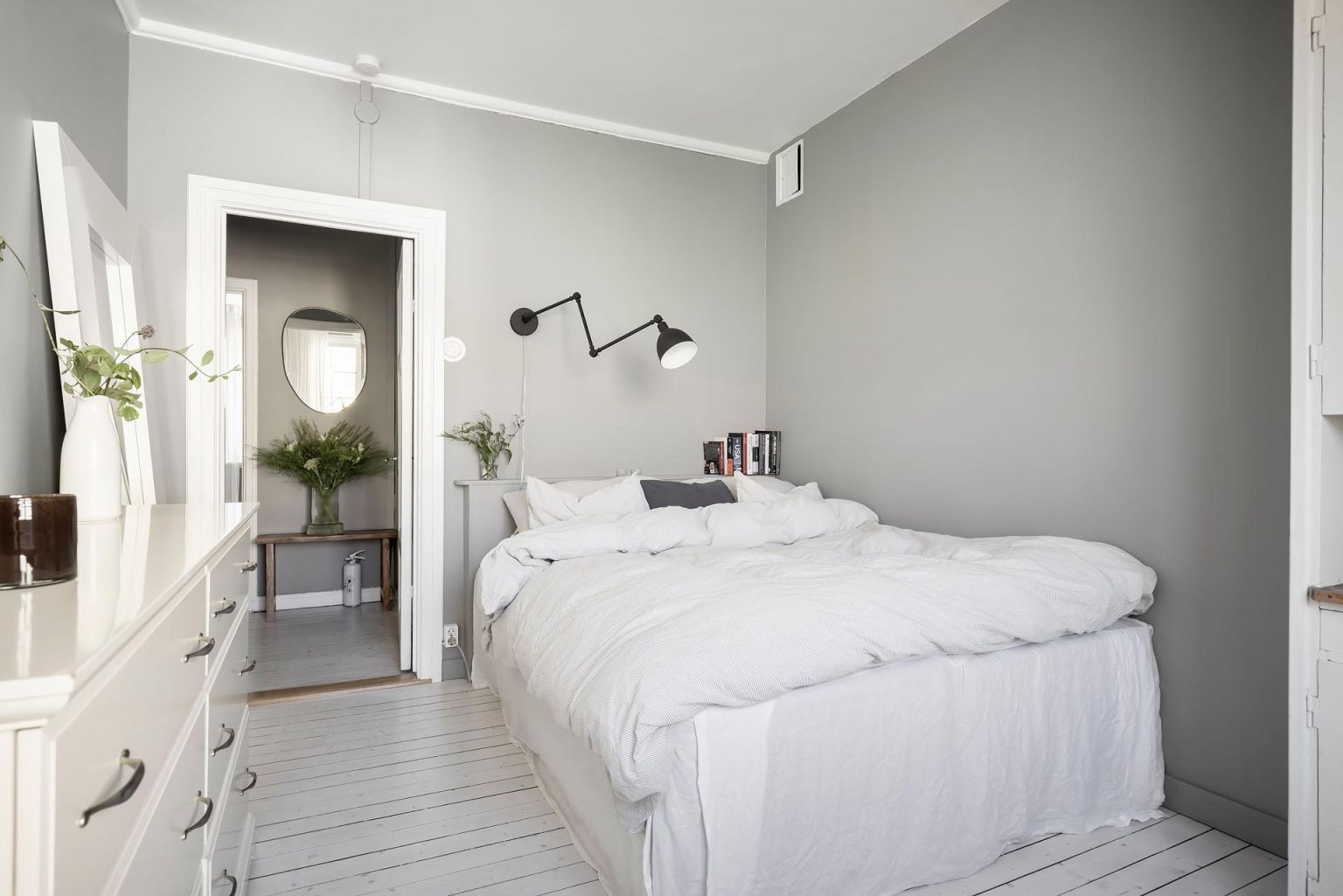 chambre deux-pièces 40m2 décoration monochrome scandinave