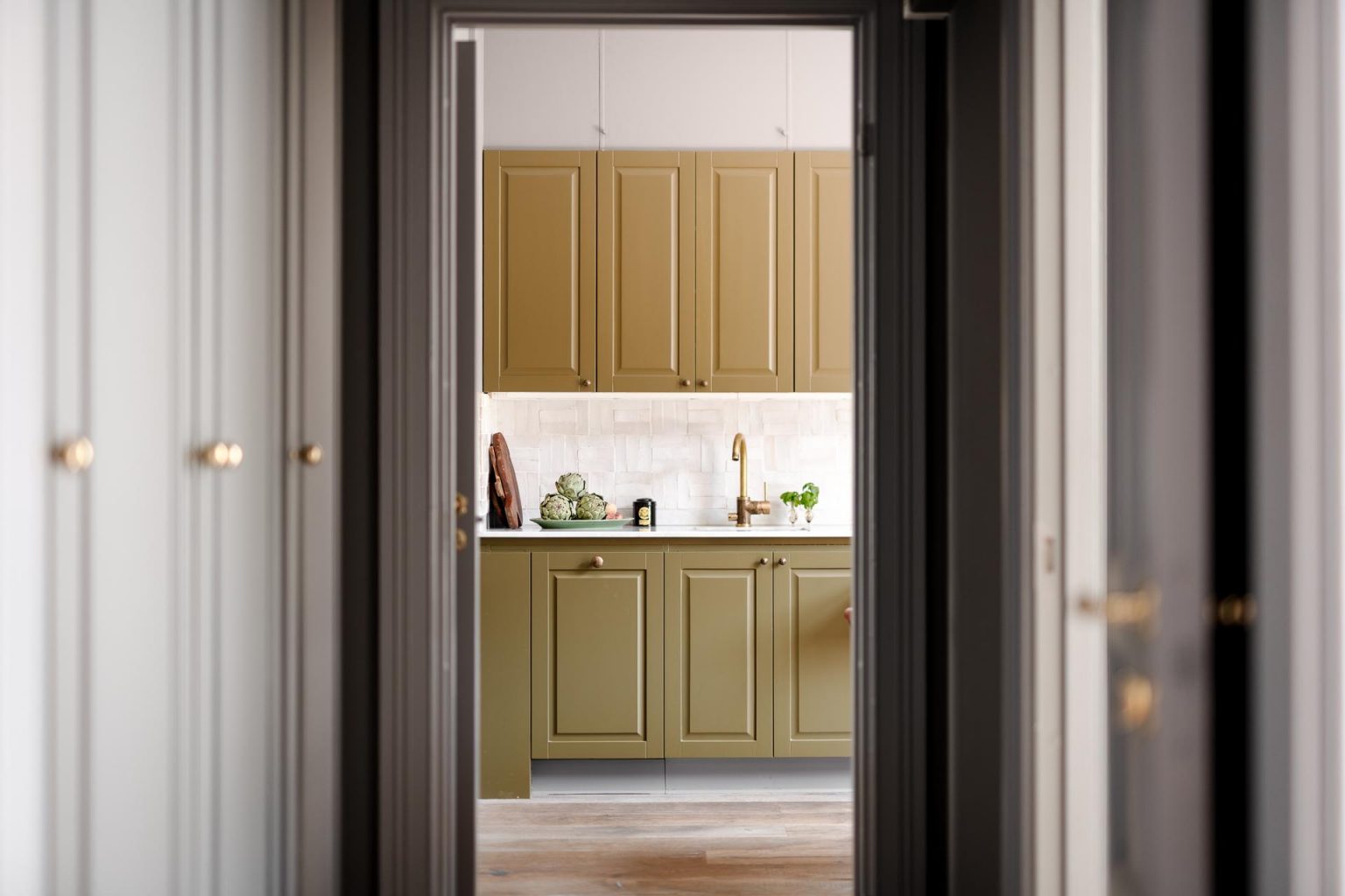 cuisine vert olive décoration contemporaine deux-pièces 66m2