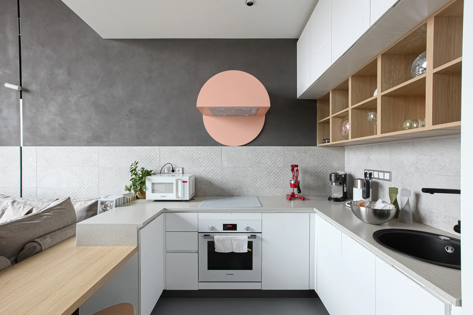 cuisine aménagement d'un appartement 35m2 avec mezzanine décoration contemporaine