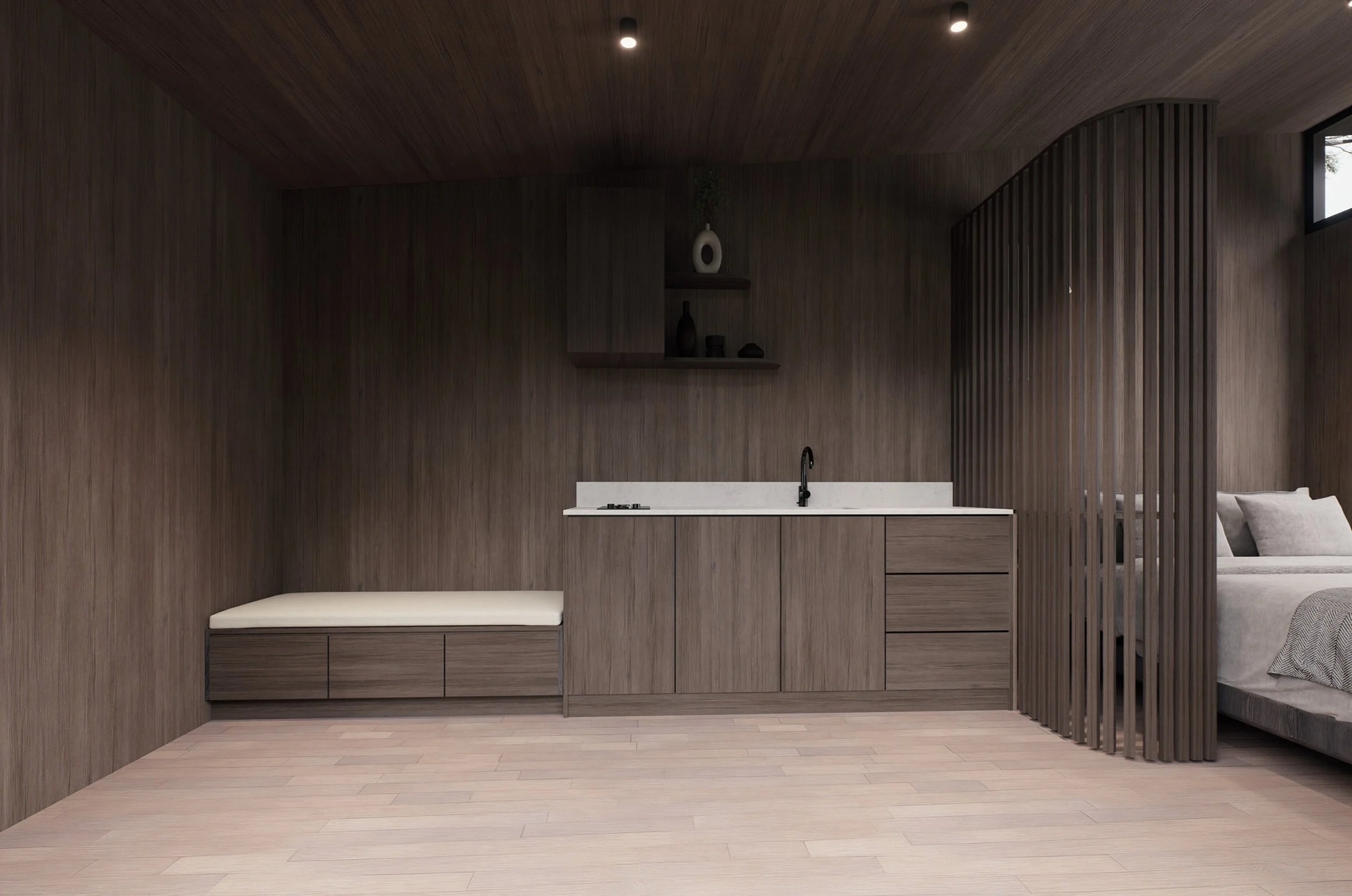 intérieur petite maison mobile ou fixe design 18m2 Otis Black Clay intérieur petite maison mobile ou fixe design 18m2 Otis Black Clay