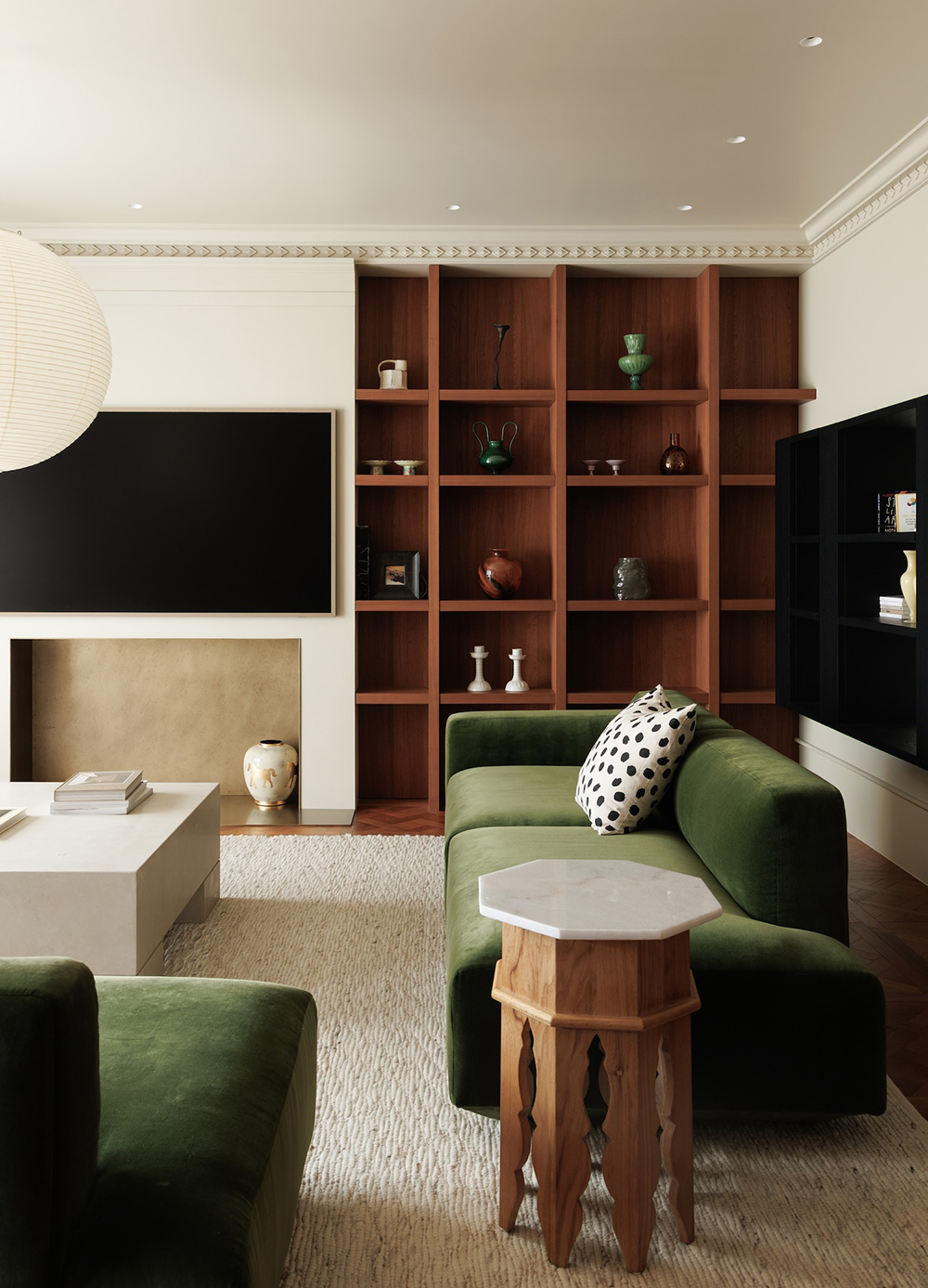 salon avec canapé vert olive décoration contemporaine appartement Pékin salon avec canapé vert olive décoration contemporaine appartement Pékin