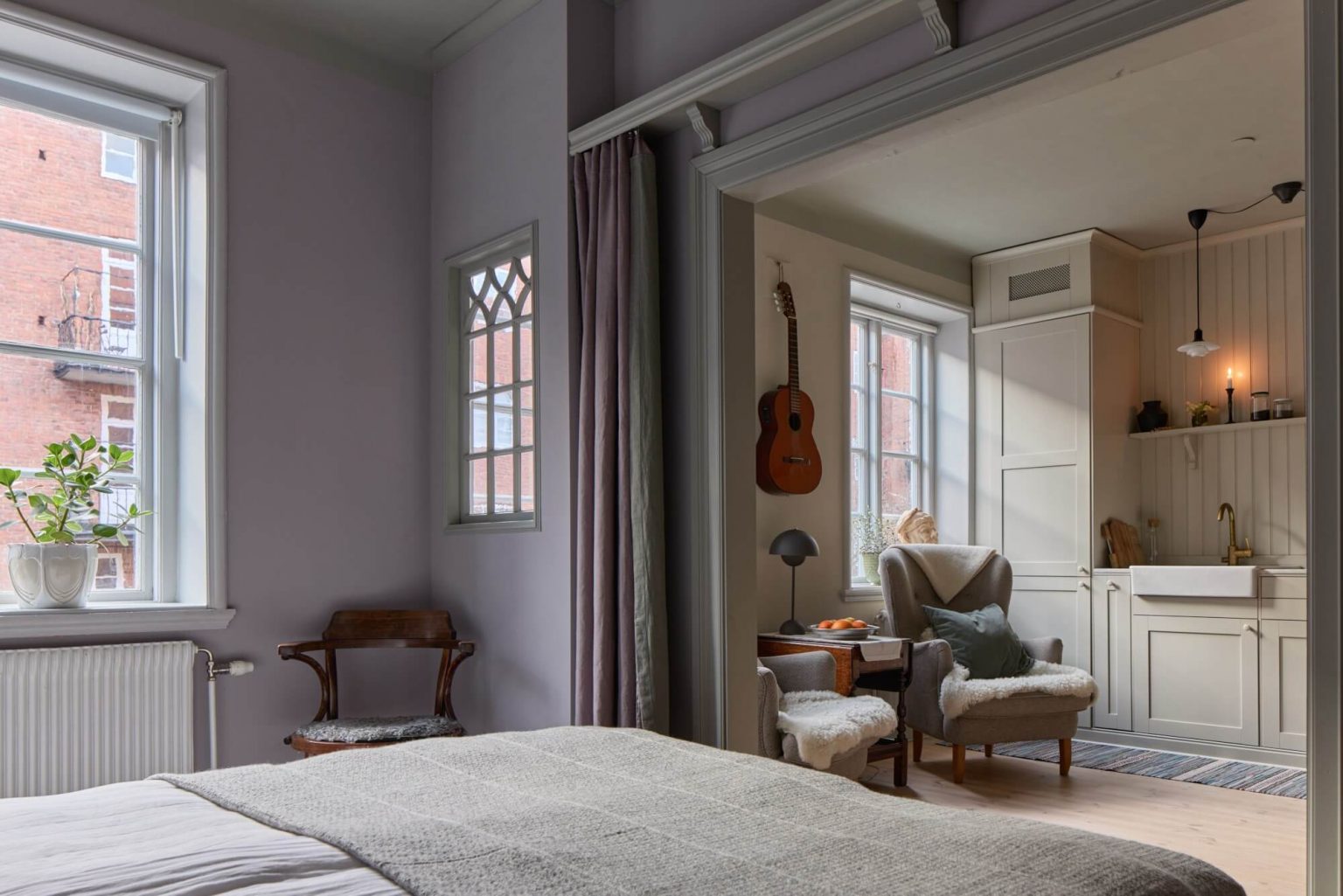 chambre et salon décoration scandinave deux-pièces 36m2