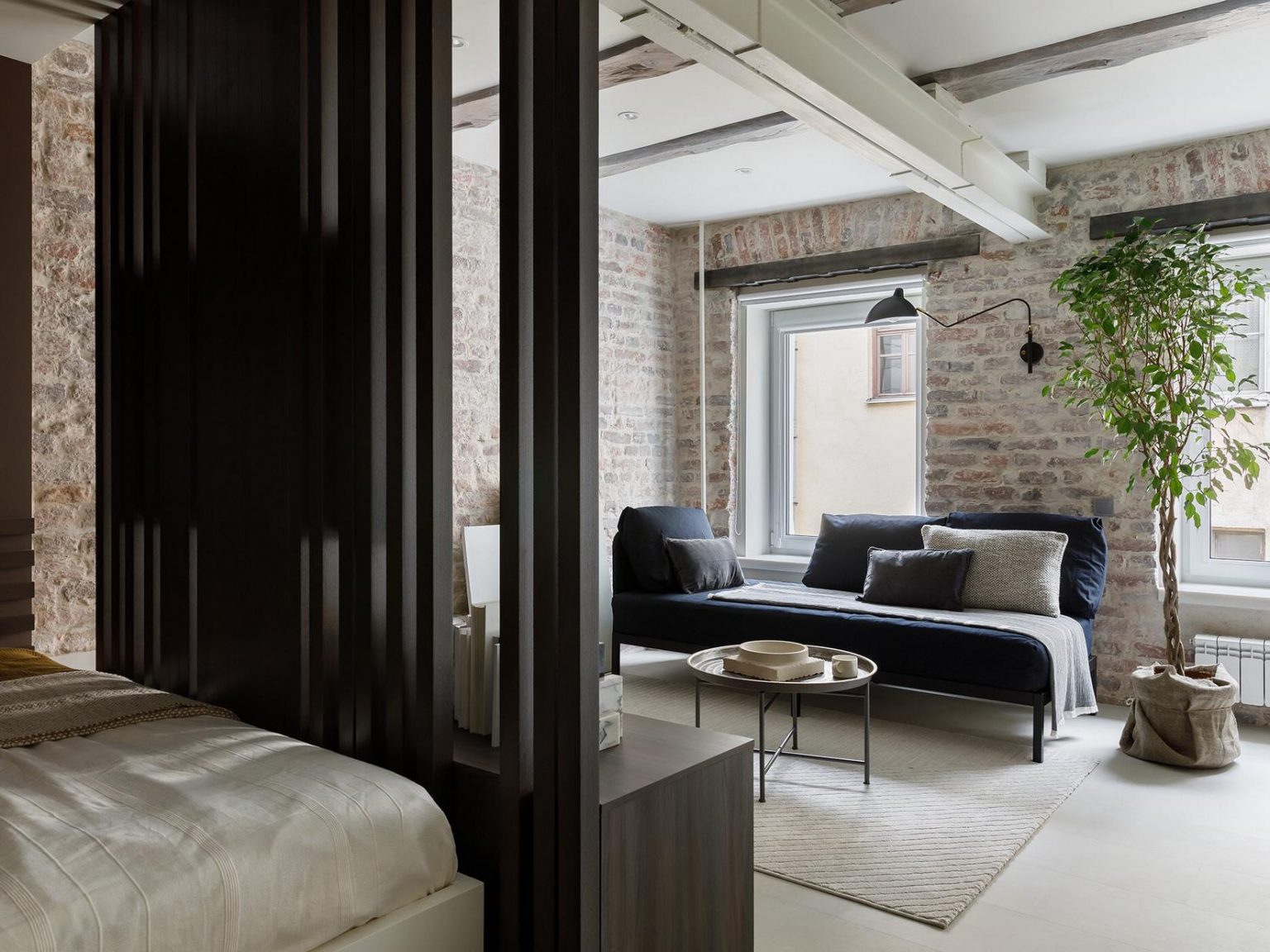 espace chambre séparé dans studio 35m2 décoration contemporaine