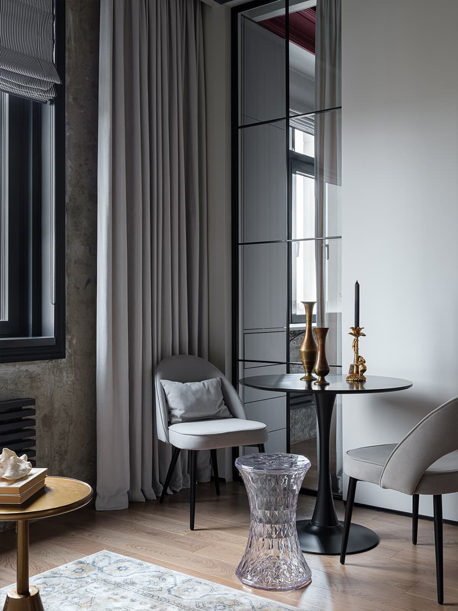 espace salle à manger design avec table pied tulipe deux-pièces de 41m2 décoration contemporaine espace salle à manger design avec table pied tulipe deux-pièces de 41m2 décoration contemporaine