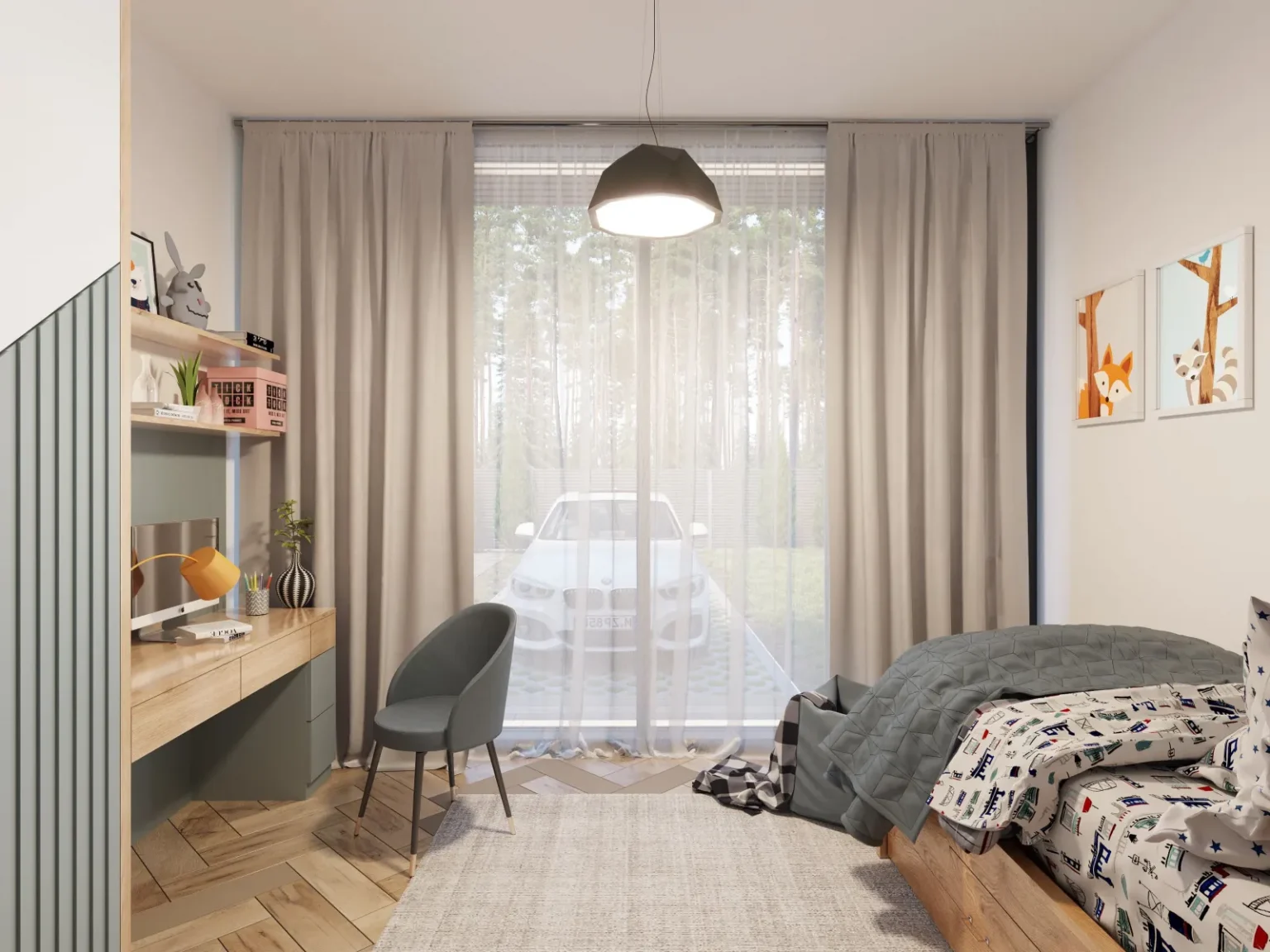 chambre avec bureau maison de 88m2 préfabriquée en bois modèle Helsinki de Ilumhouse