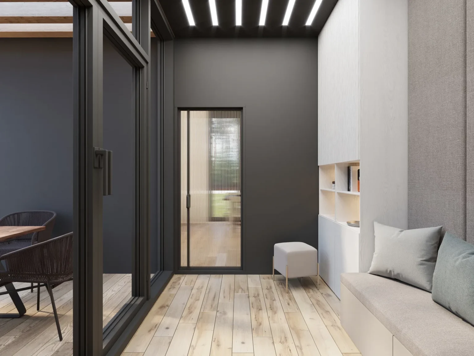 entrée maison de 88m2 préfabriquée en bois modèle Helsinki de Ilumhouse