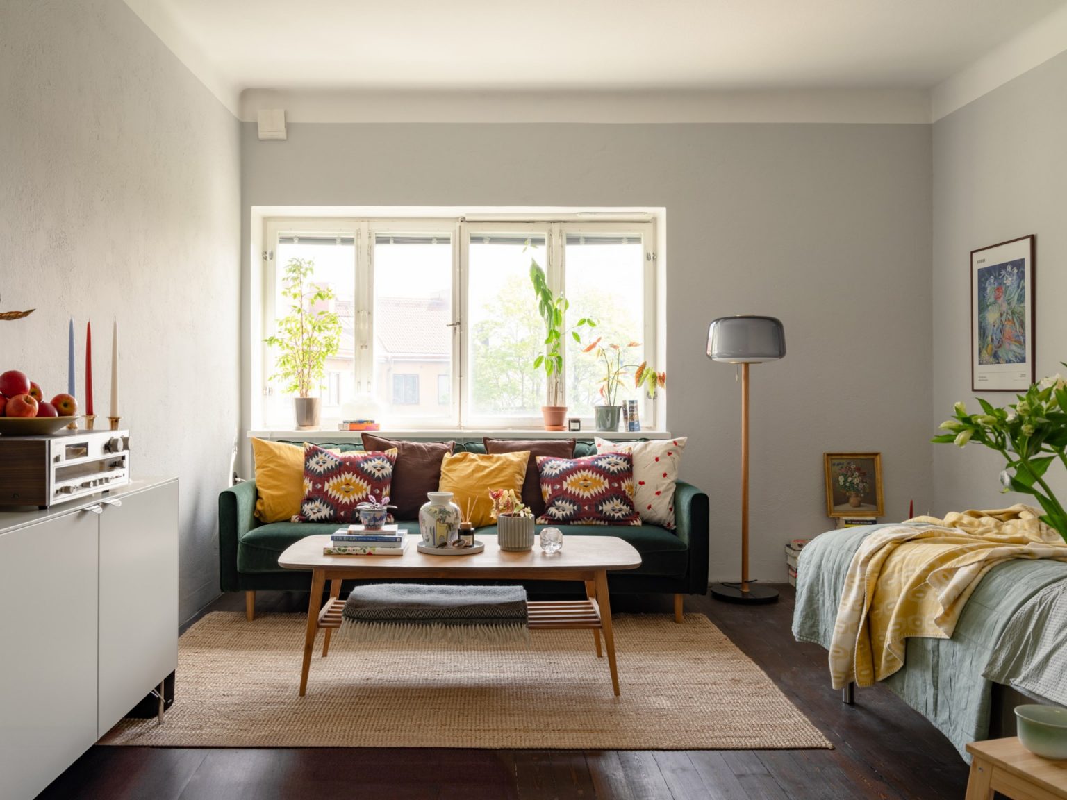 salon et espace chambre studio 29m2 décoration vintage