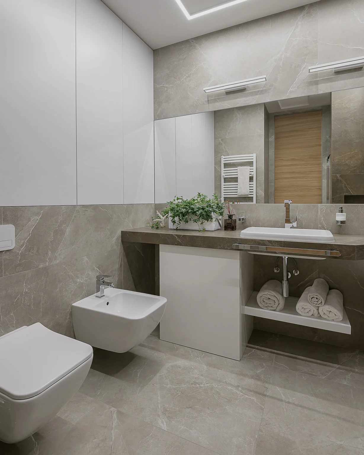 salle de bain marbre beige deux-pièces 57m2 décoration design