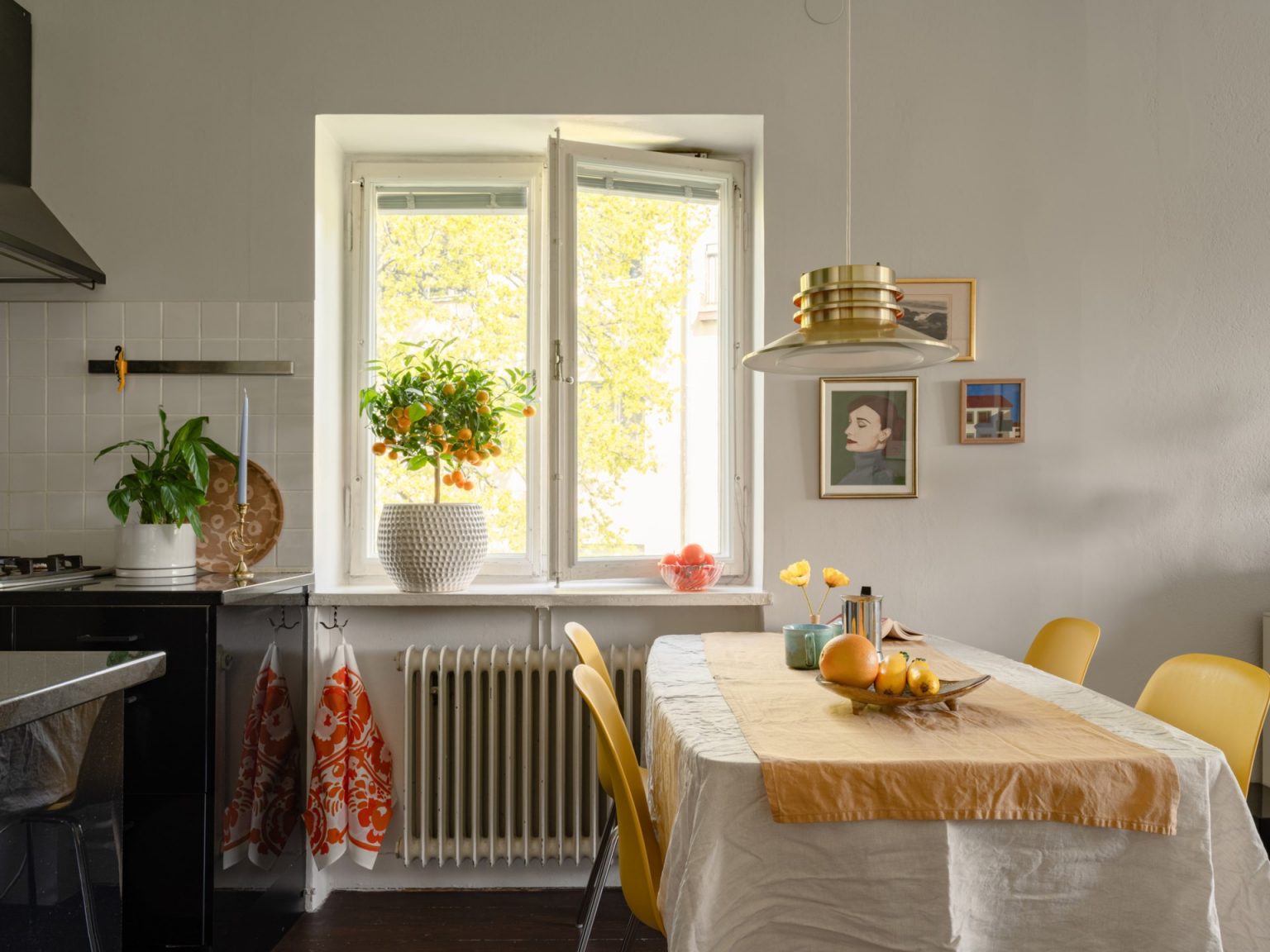 cuisine ouverte et salle à manger studio 29m2 décoration vintage