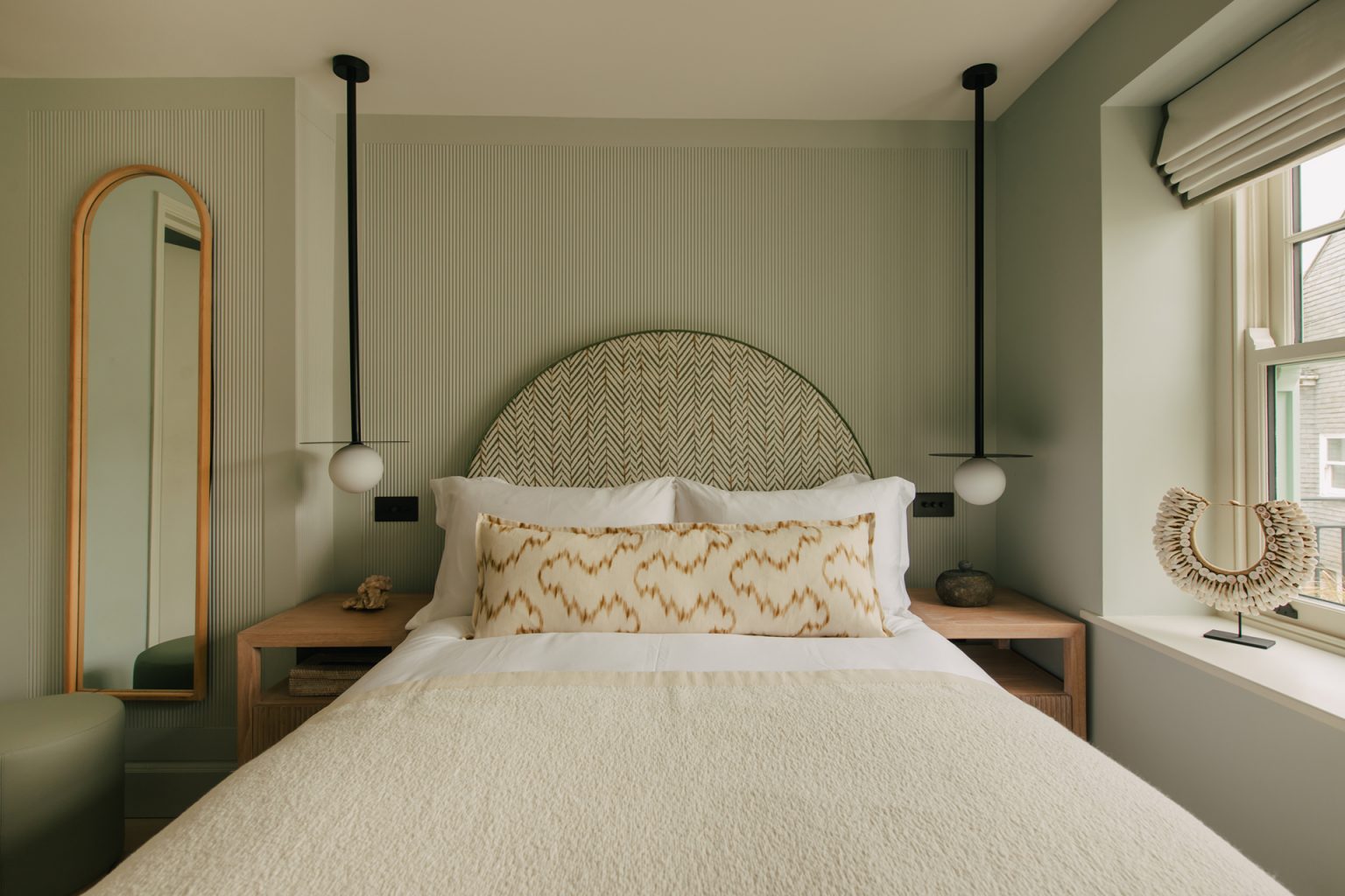 chambre décoration contemporaine beige et verte