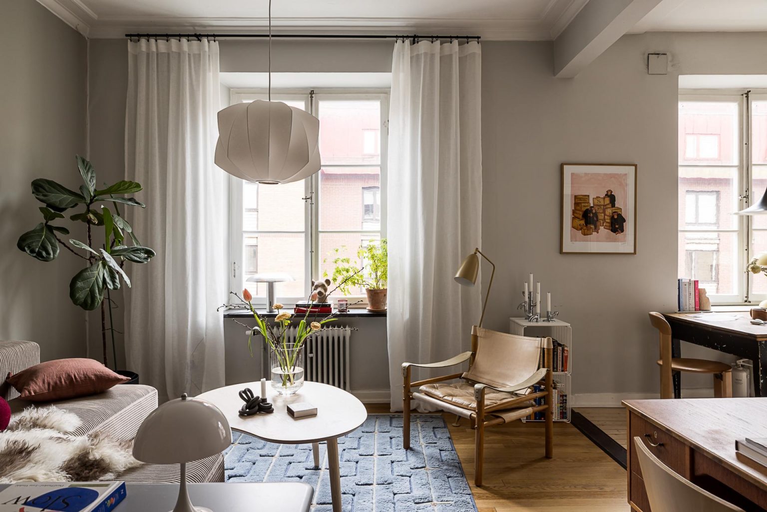 salon murs gris décoration contemporaine scandinave studio 37m2