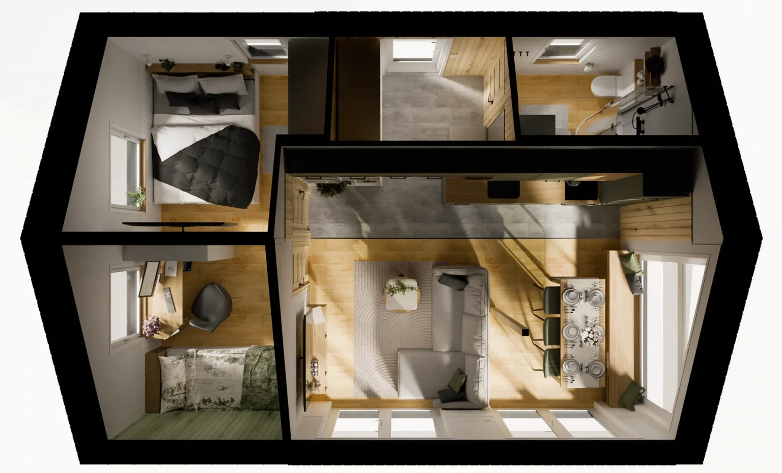 plan petite maison 41m2 livrable en Europe Evergreen par Vagabond Haven