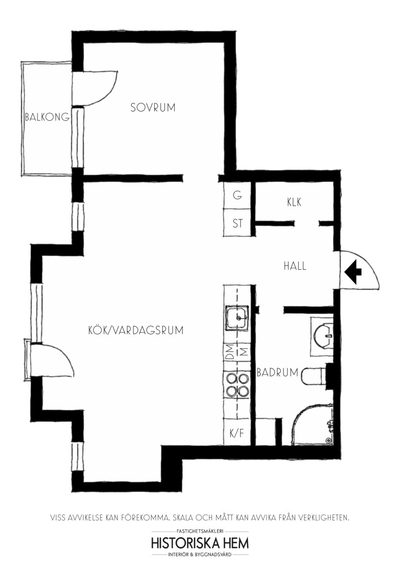 plan deux-pièces 46m2 avec balcon