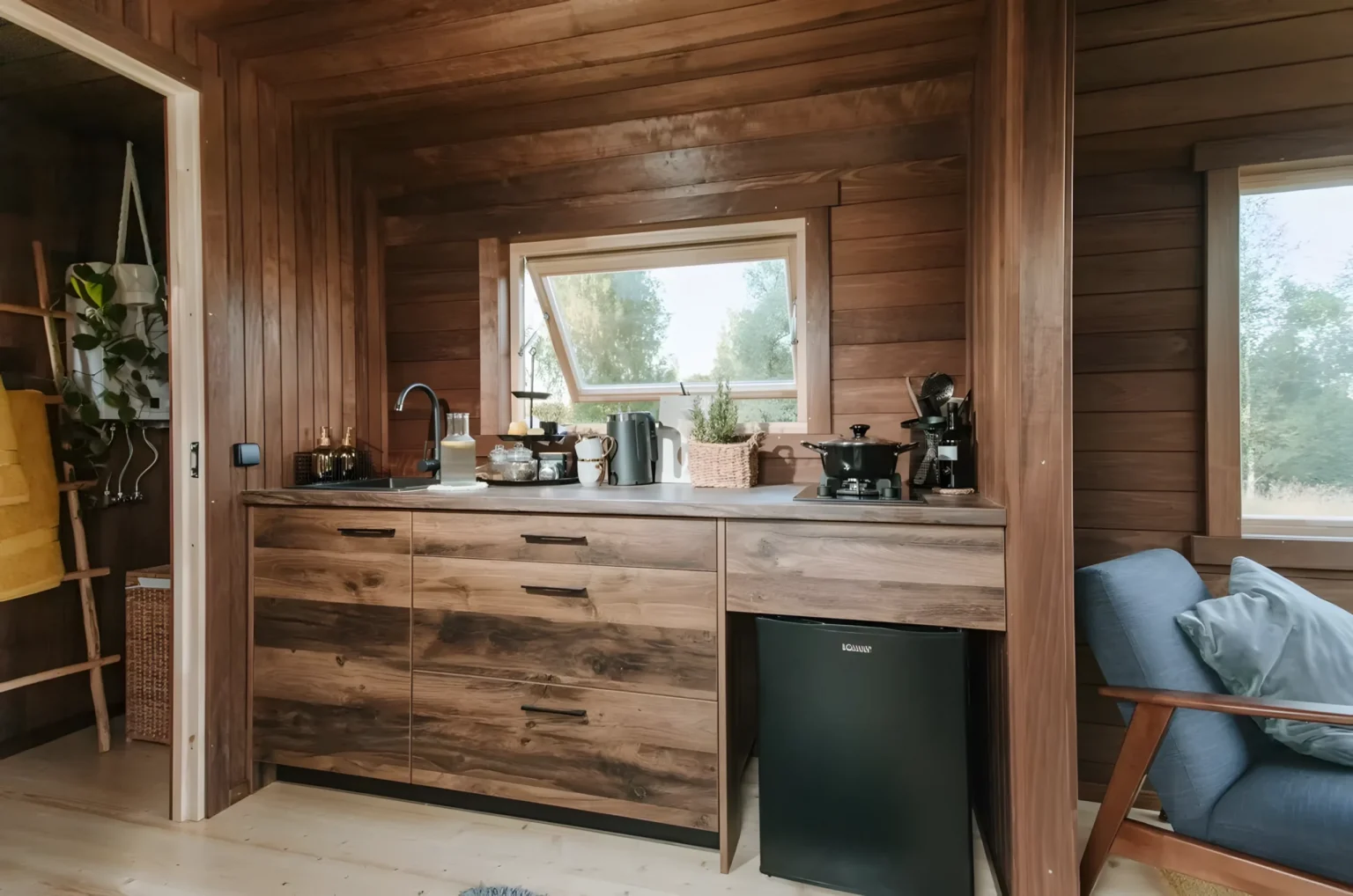 cuisine tiny house 14m2 Nature Pod par Vagabond Haven