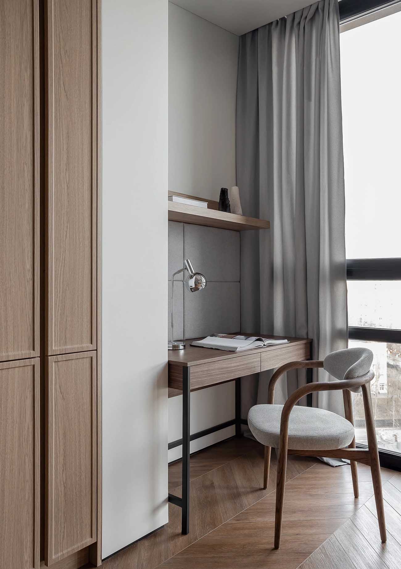 espace bureau grand studio 47m2 avec dressing décoration contemporaine