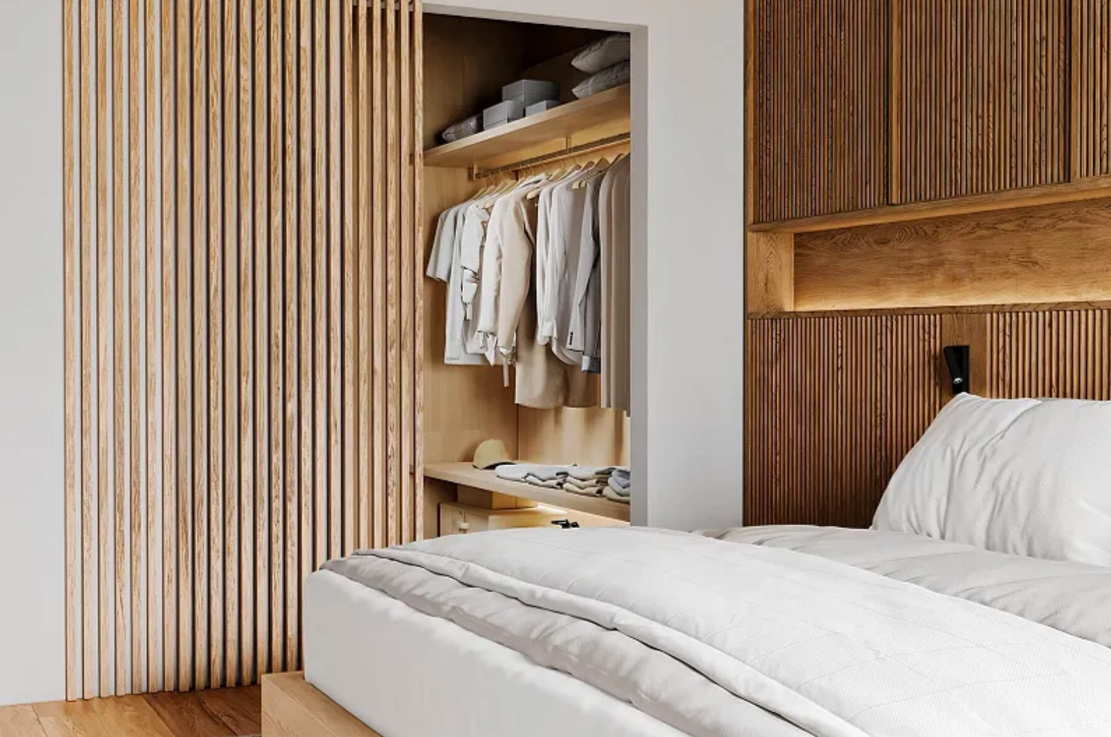 chambre avec dressing ouvert décoration naturelle maison française en bois 113m2 CHALET PRO Modèle NYONS chambre avec dressing ouvert décoration naturelle maison française en bois 113m2 CHALET PRO Modèle NYONS