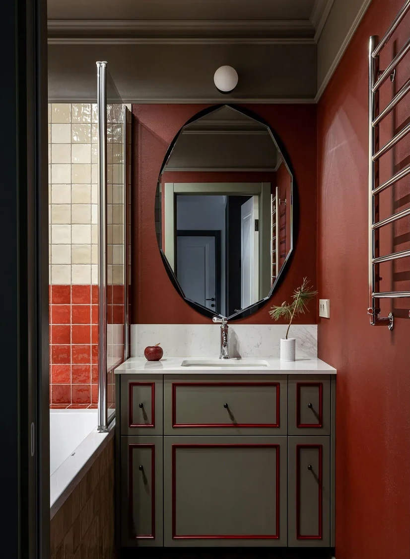 salle de bain rouge et grise appartement décoration vintage