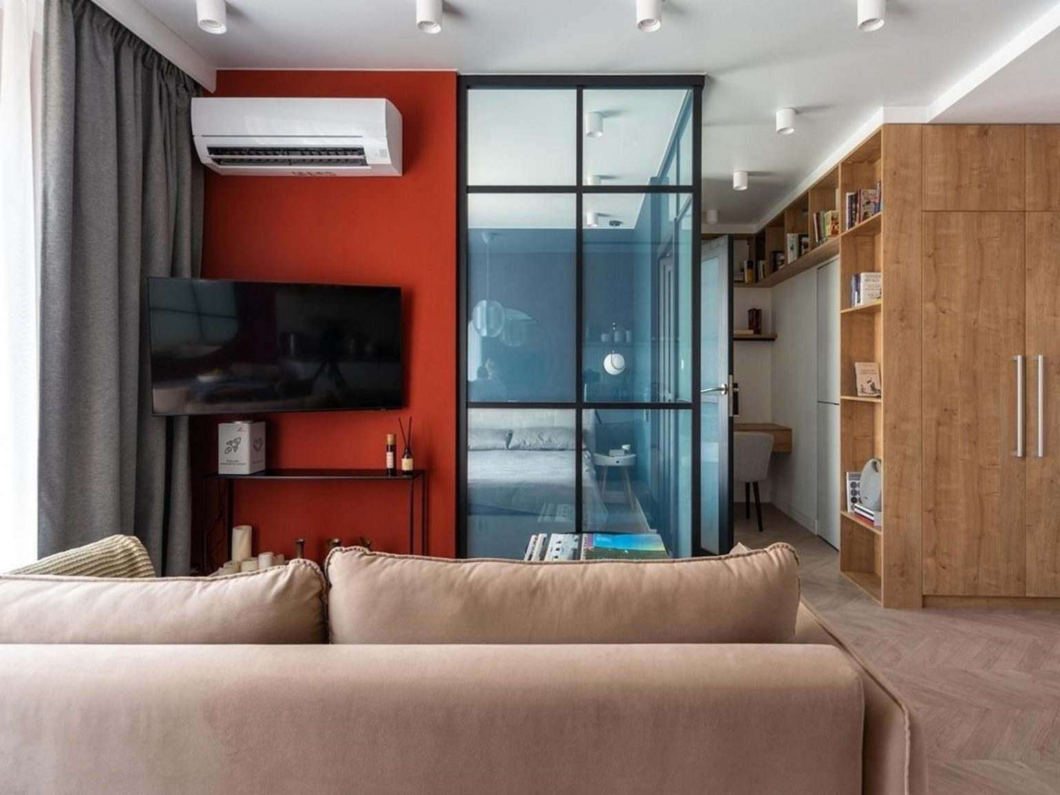 salon avec chambre verrière appartement moderne 32m2