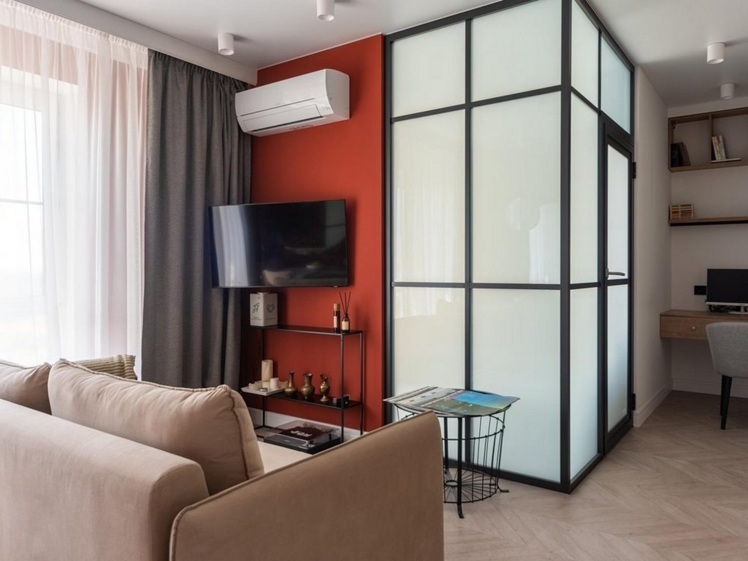 salon avec chambre verrière appartement moderne 32m2