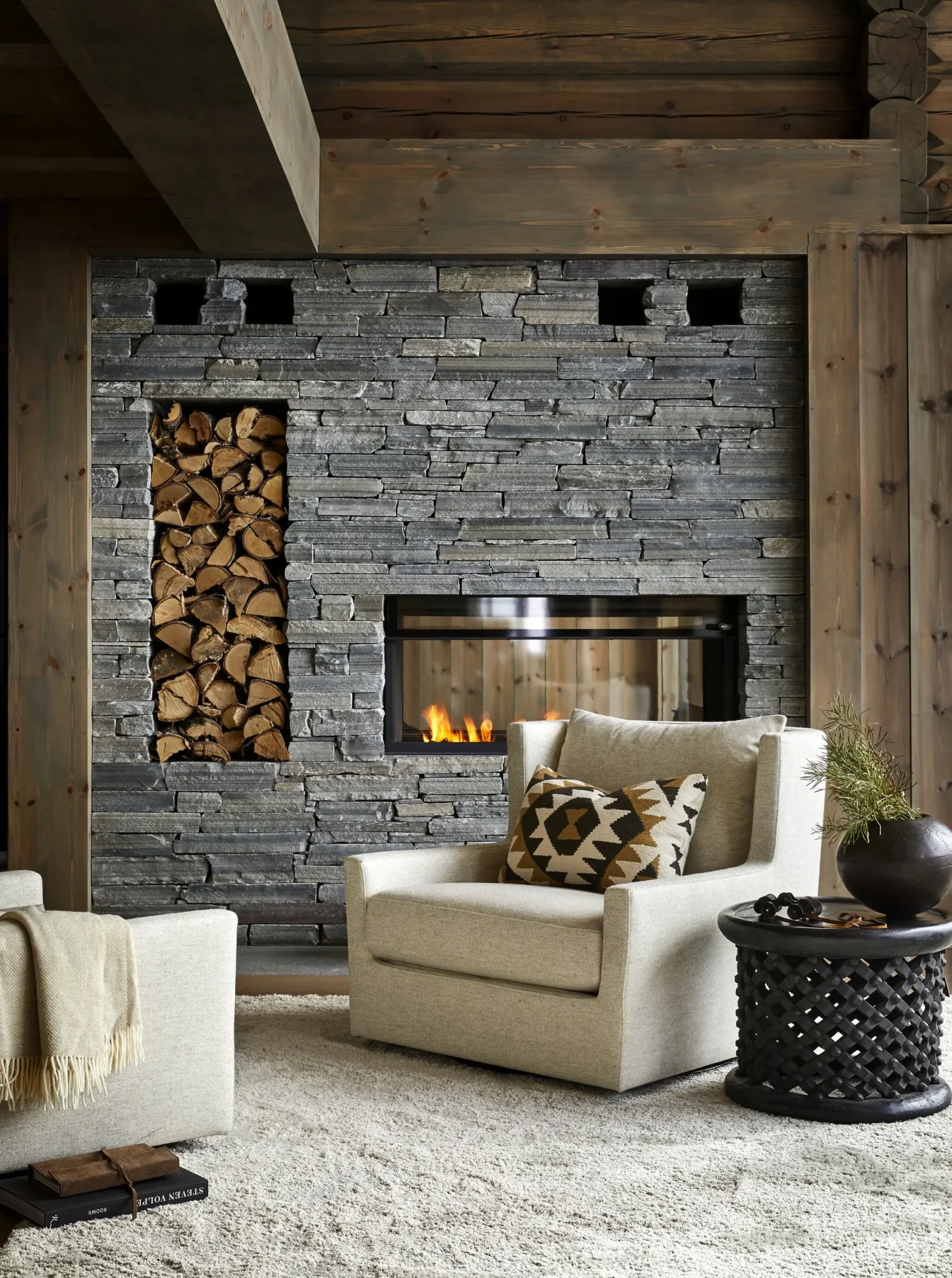 cheminée pierre sèche grise