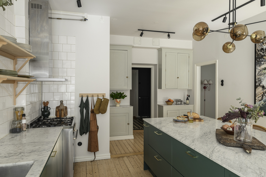 cuisine verte avec îlot marbre décoration scandinave cuisine verte avec îlot marbre décoration scandinave