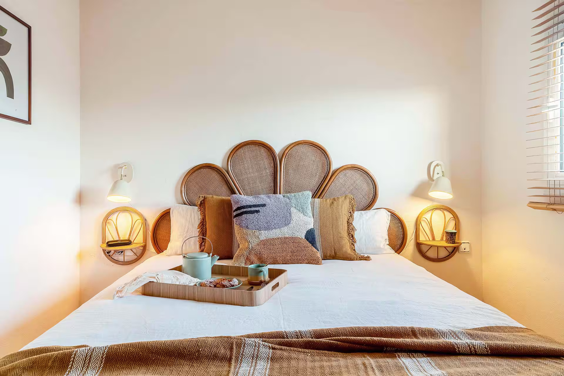 bedroom with rattan headboard bedroom with rattan headboard