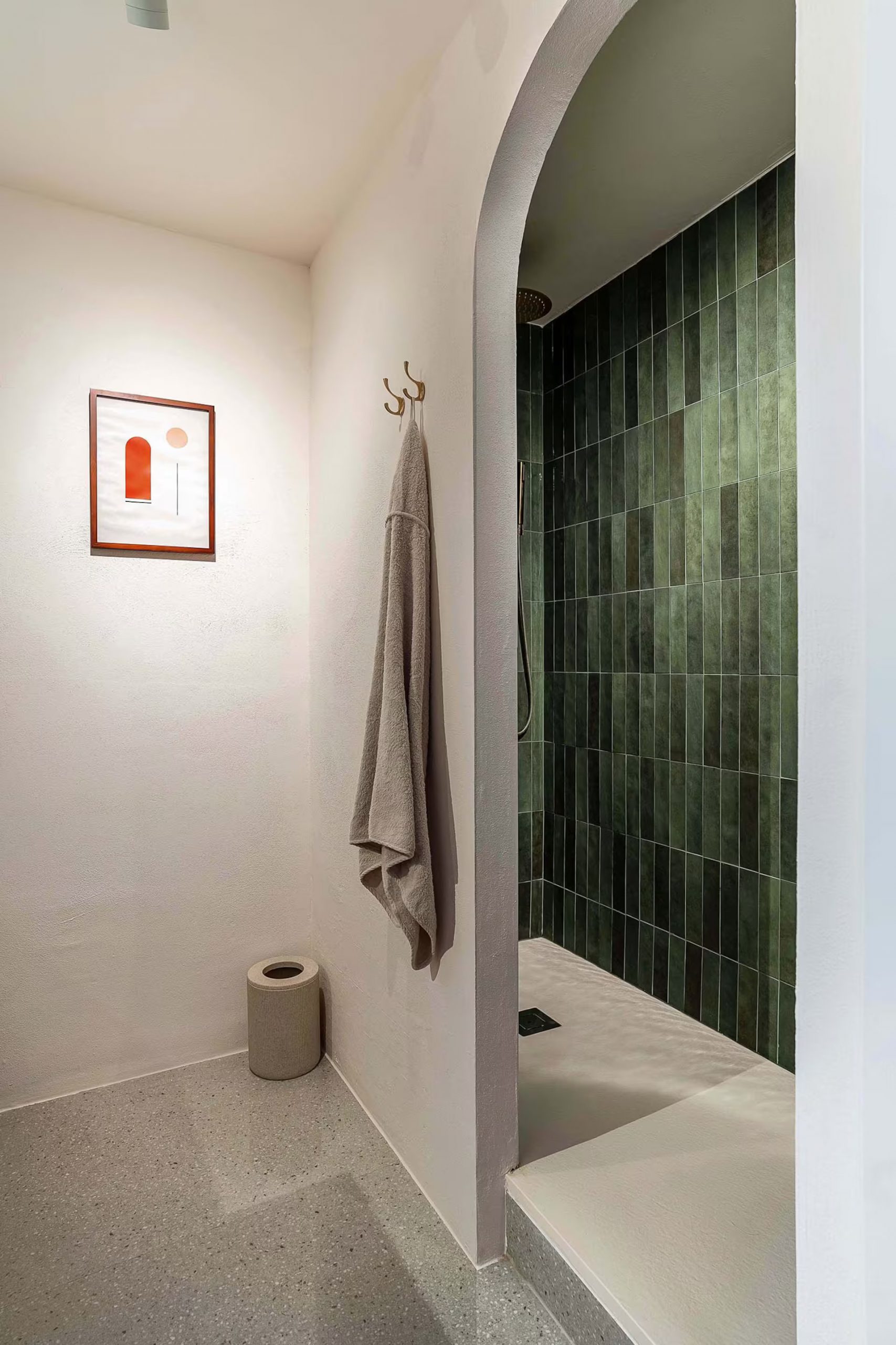 bathroom with shower tiled in green bathroom with shower tiled in green