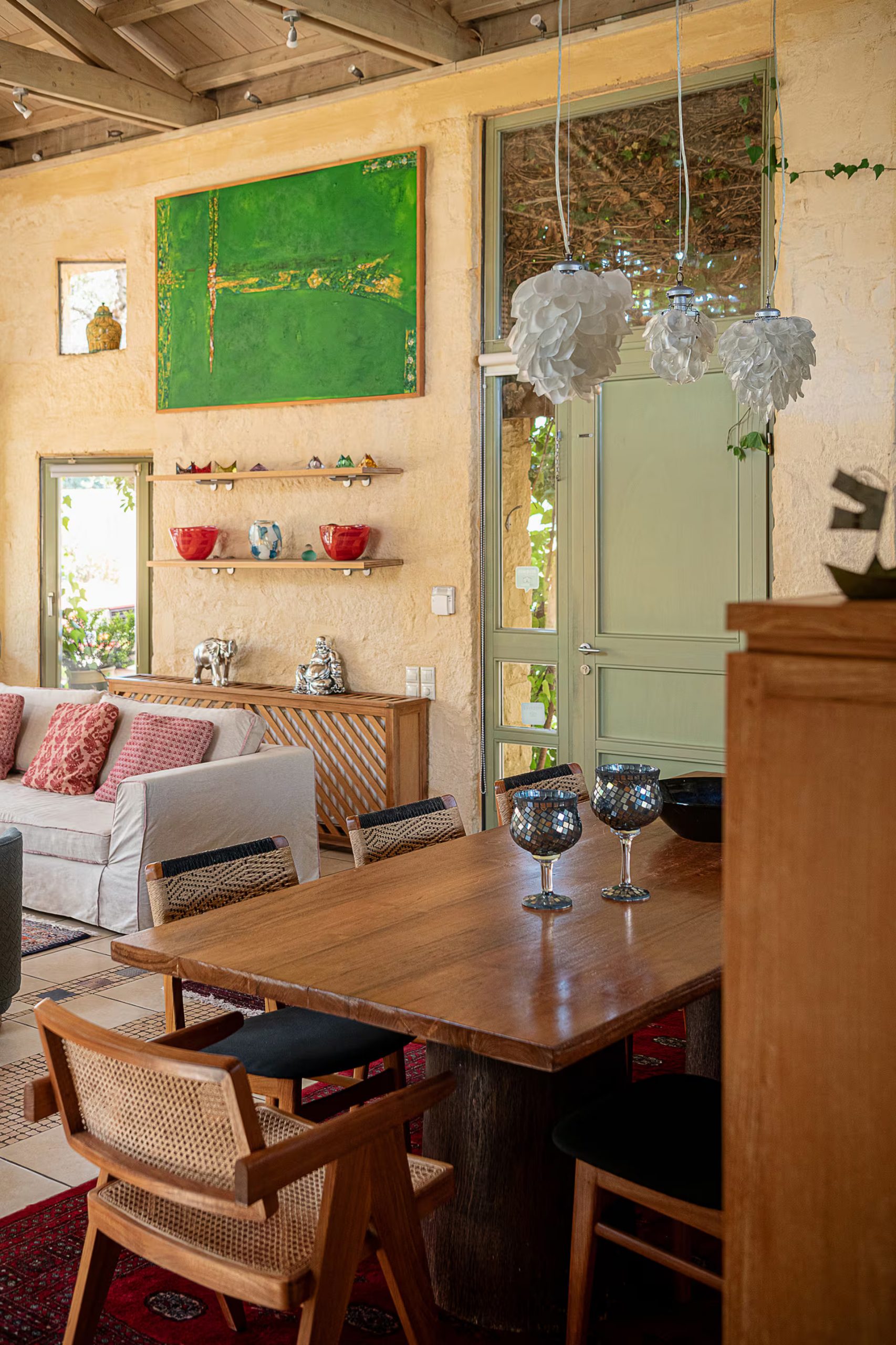 living room rustic chic decor stone house in Crete Villa Dimi living room rustic chic decor stone house in Crete Villa Dimi