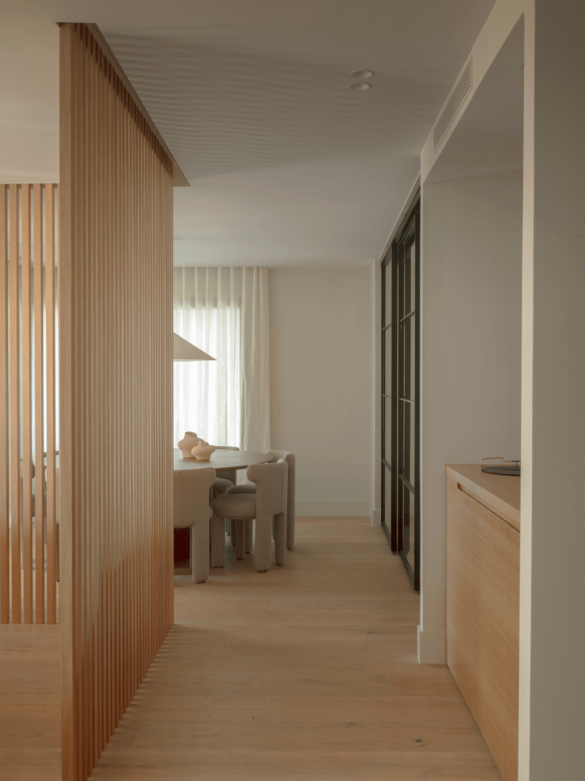 dining room and kitchen contemporary beige decor