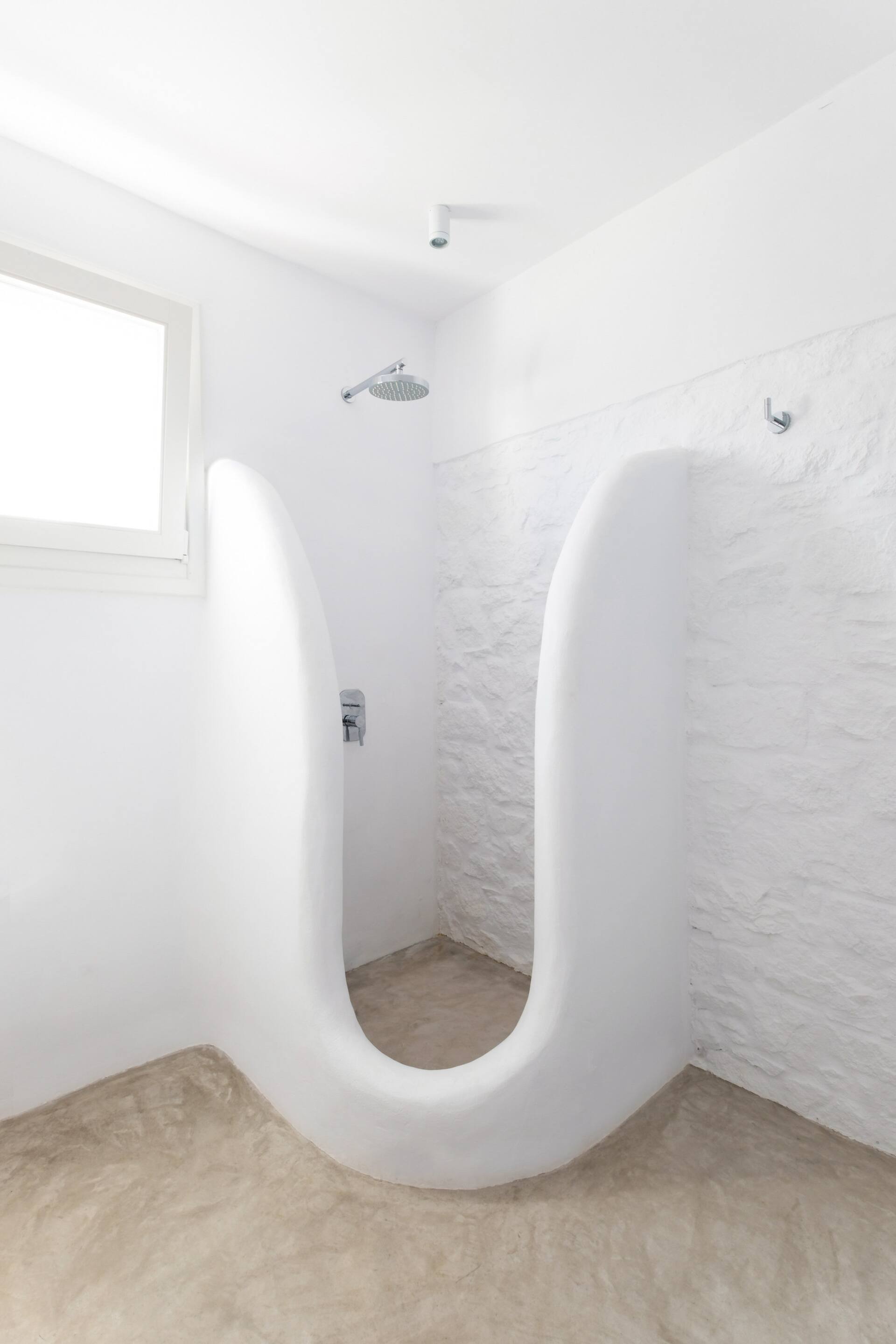 organic white shower Mykonos house with swimming pool contemporary decor organic white shower Mykonos house with swimming pool contemporary decor