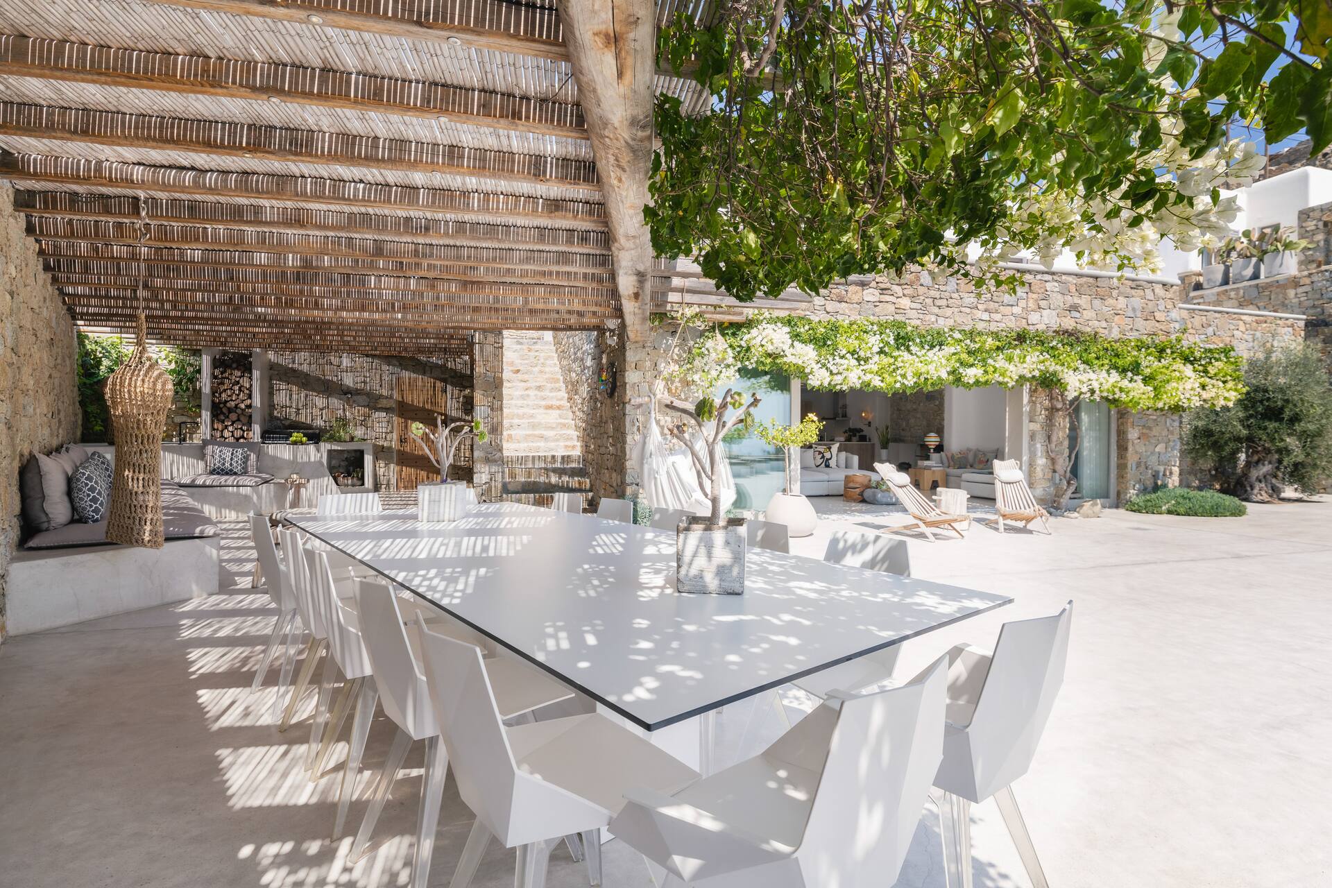 terrace with pergola Mykonos house with swimming pool contemporary decor terrace with pergola Mykonos house with swimming pool contemporary decor